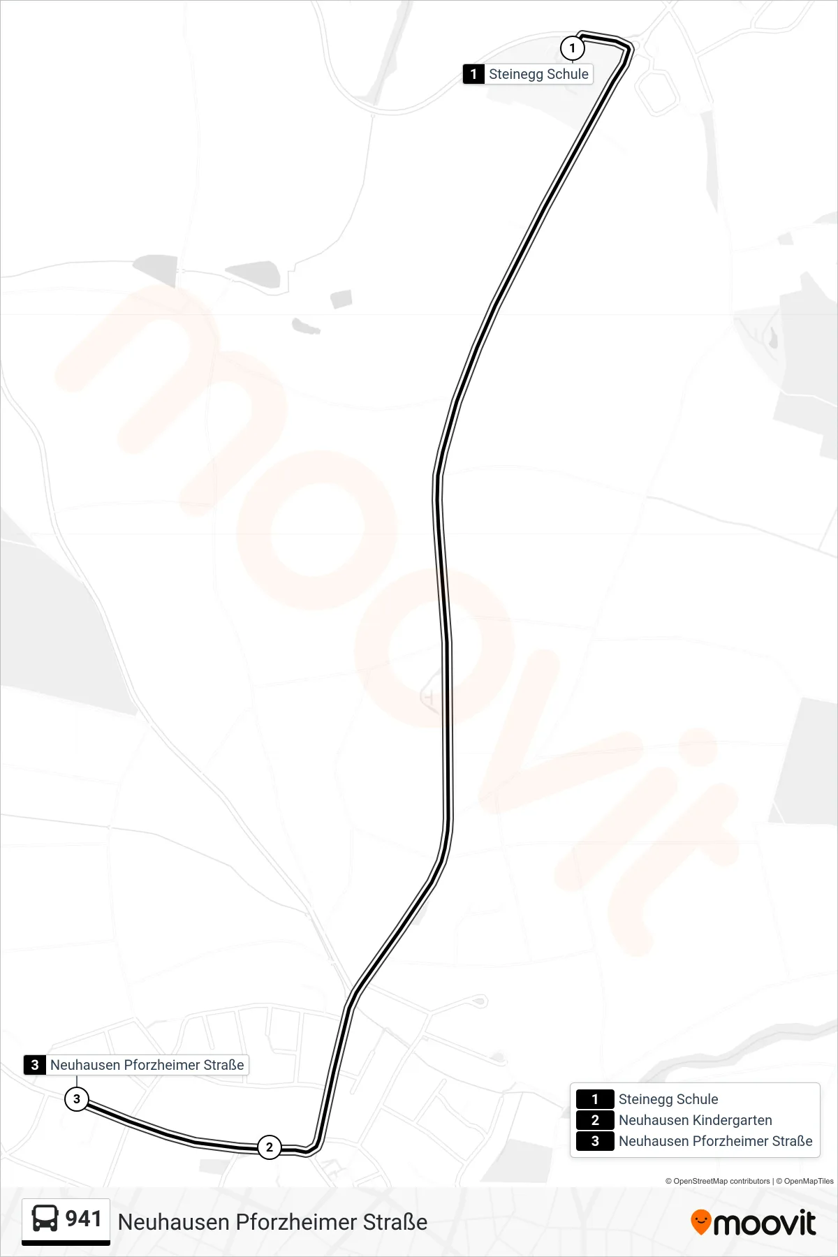 941 bus Line (Neuhausen Pforzheimer Straße) route and stops on a map