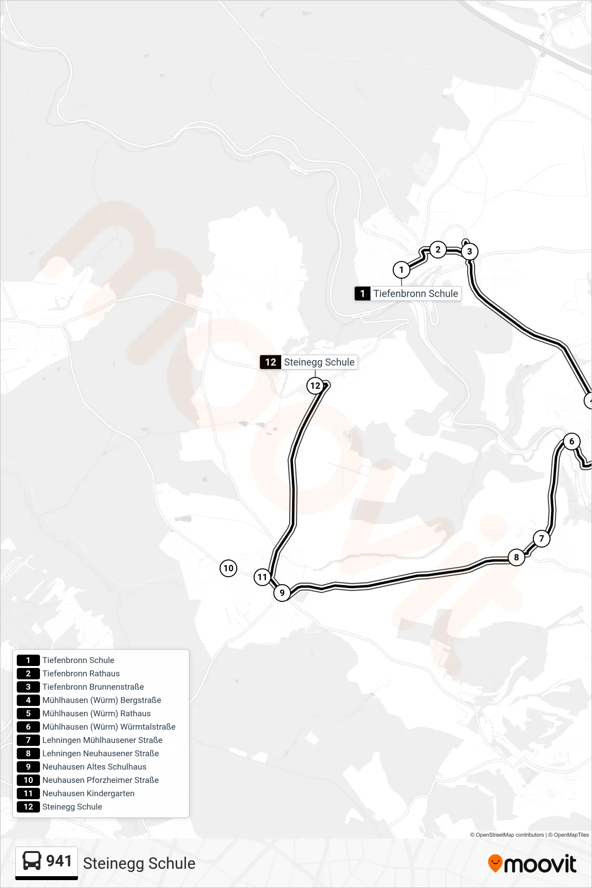 Linie 941 (Bus) Richtung Steinegg Schule: Route und Haltestellen auf der Karte