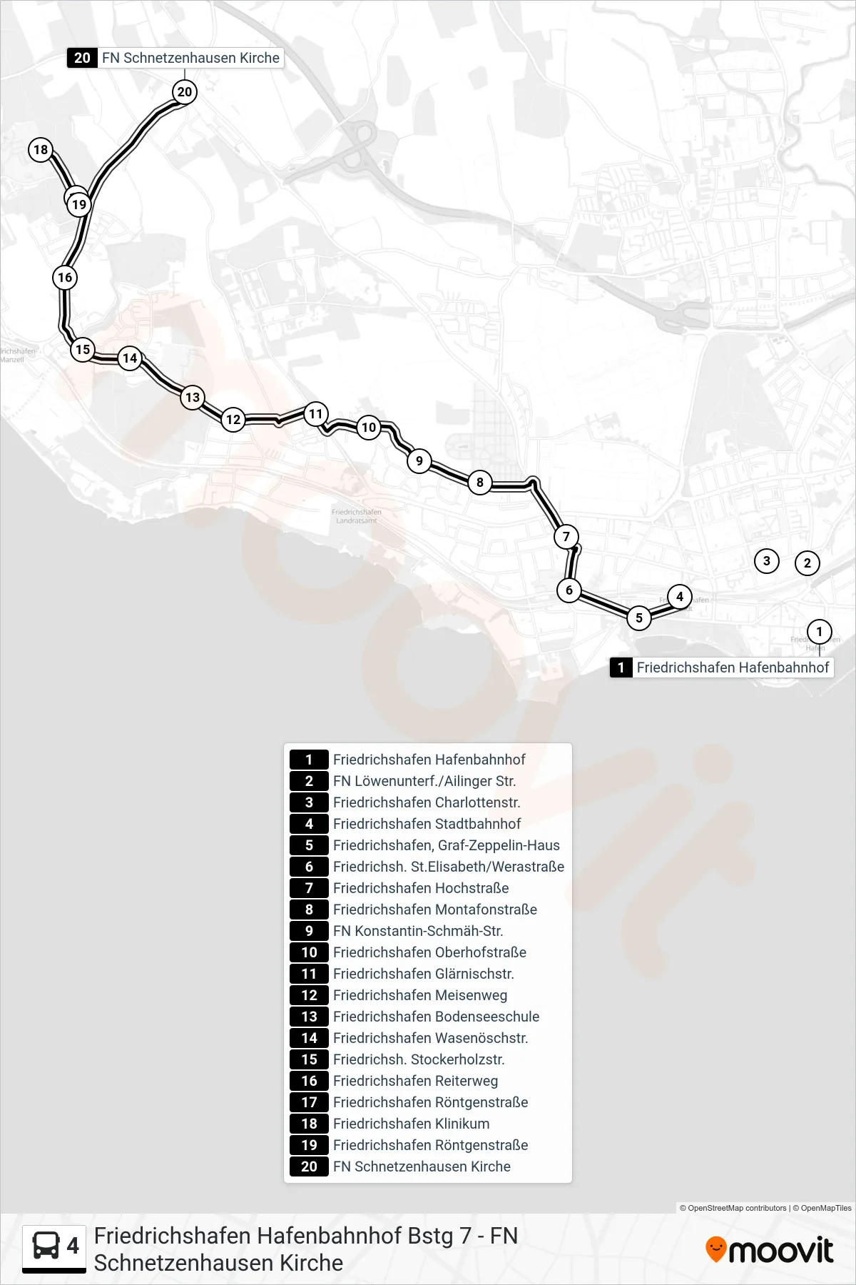 4 bus Line (FN Schnetzenhausen Kirche) route and stops on a map