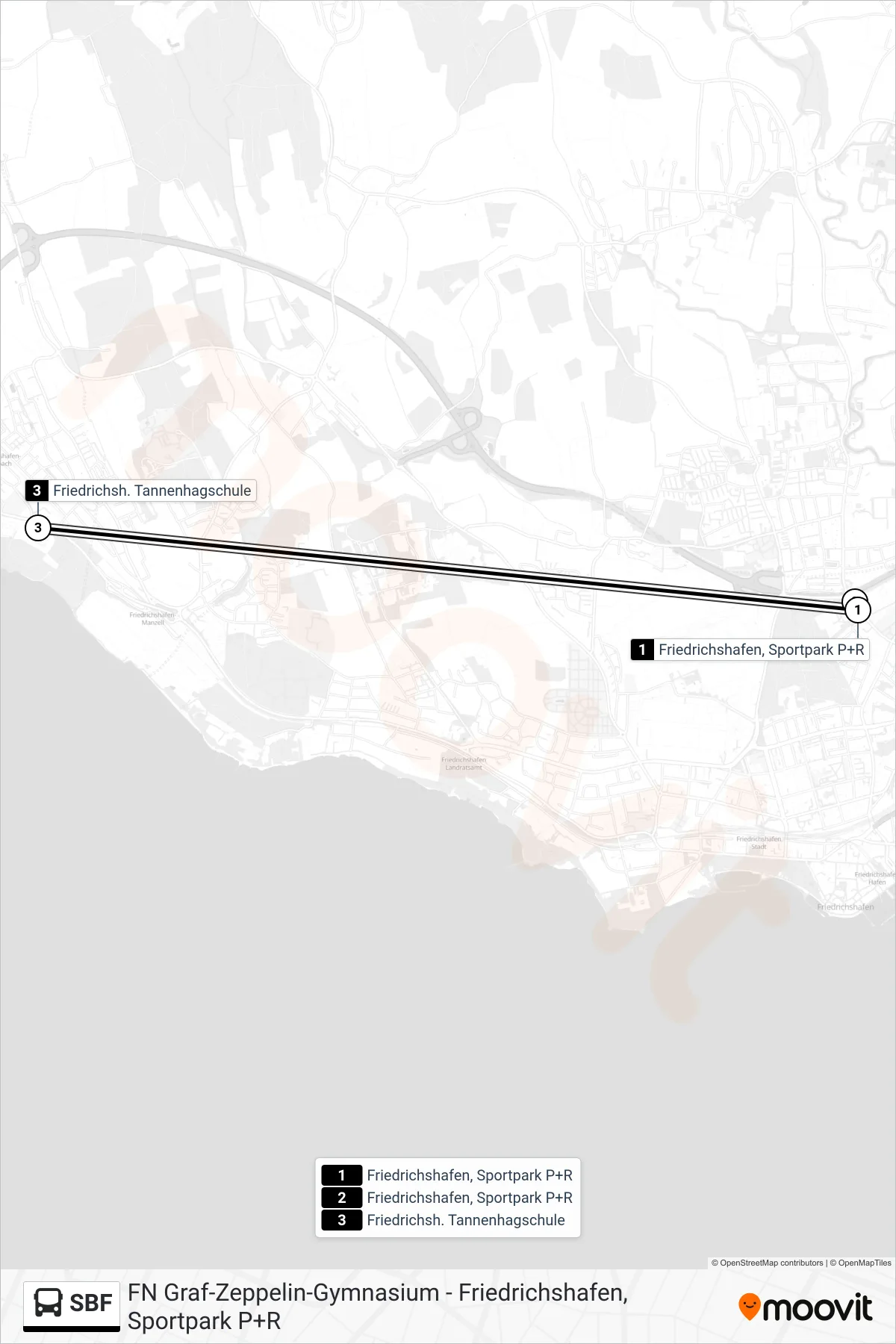 SBF bus Line (Friedrichsh. Tannenhagschule) route and stops on a map