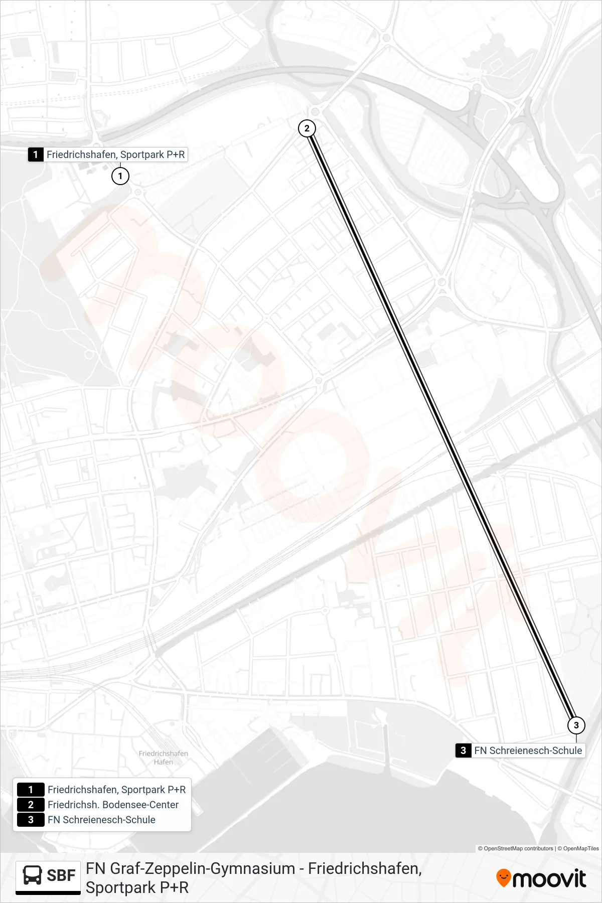 SBF bus Line (FN Schreienesch-Schule) route and stops on a map