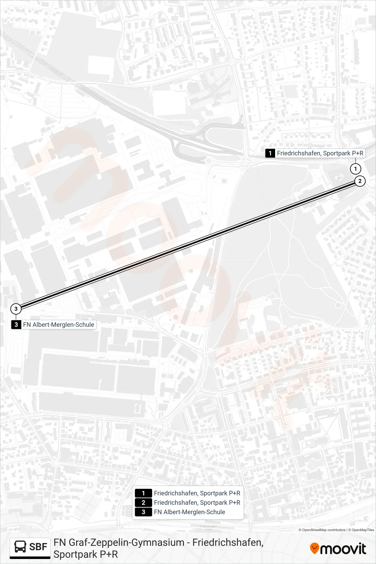 SBF bus Line (FN Albert-Merglen-Schule) route and stops on a map