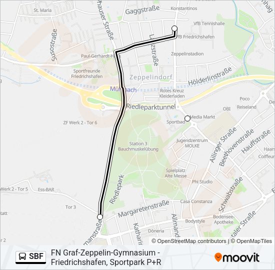 Автобус SBF: карта маршрута