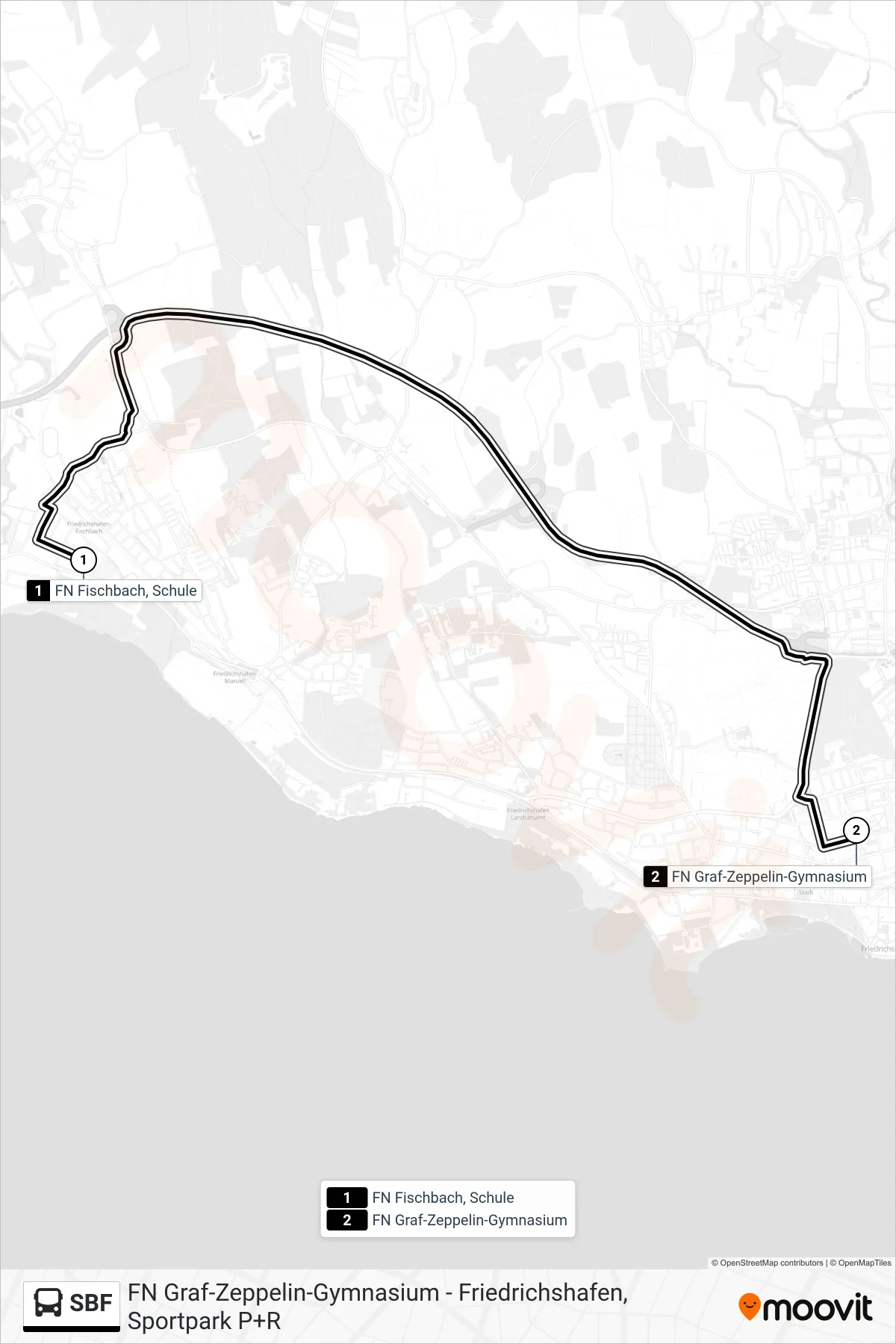 SBF bus Line (FN Graf-Zeppelin-Gymnasium) route and stops on a map