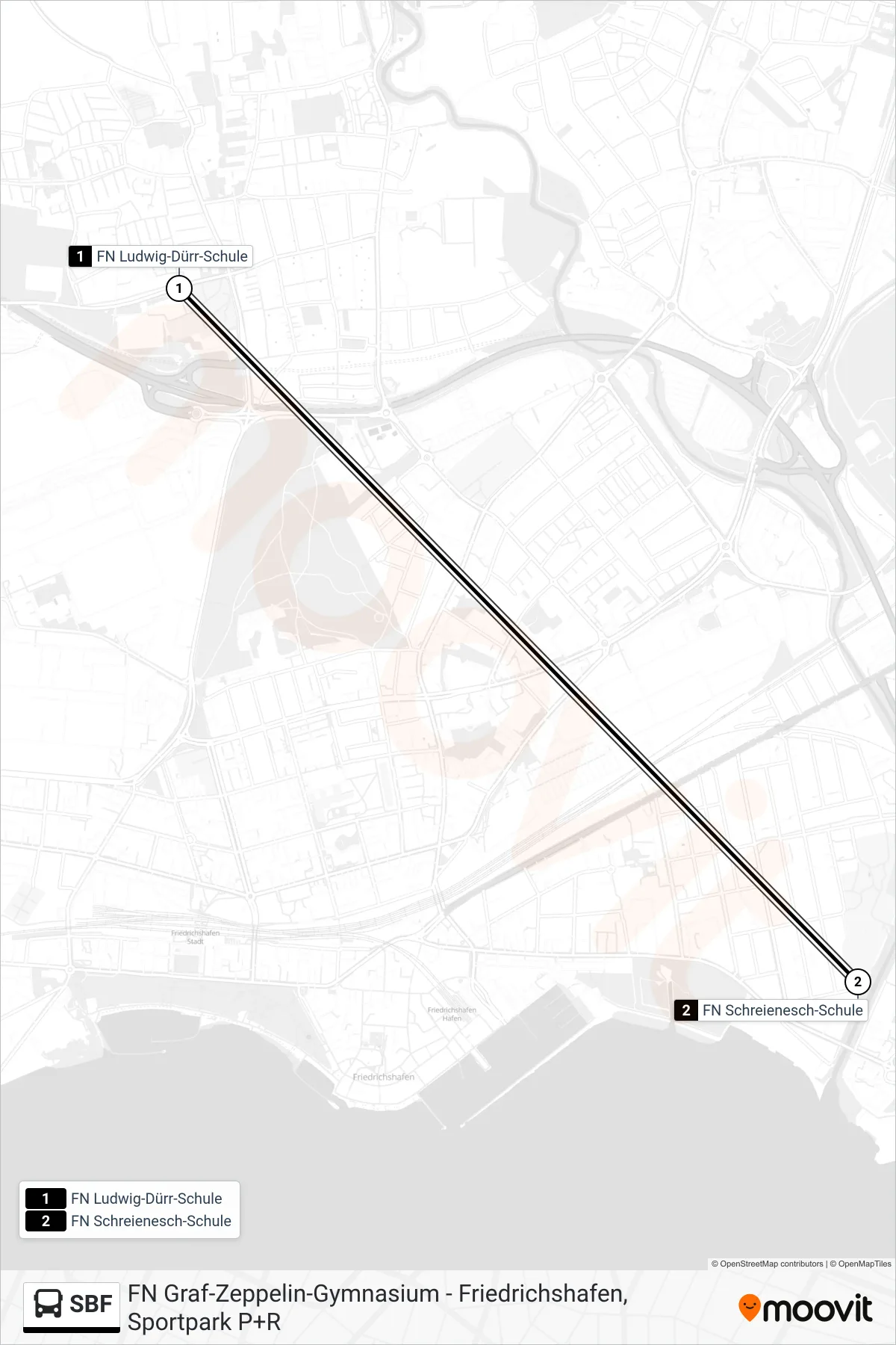 SBF bus Line (FN Schreienesch-Schule) route and stops on a map