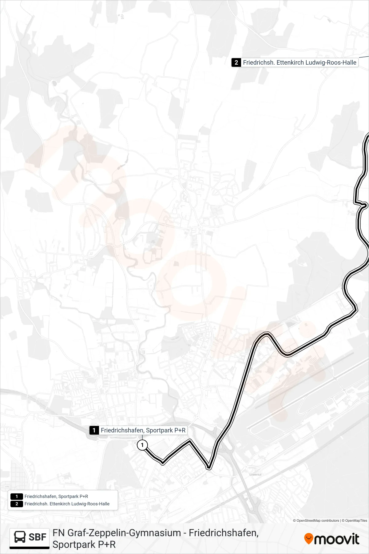 SBF bus Line (Friedrichsh. Ettenkirch Ludwig-Roos-Halle) route and stops on a map