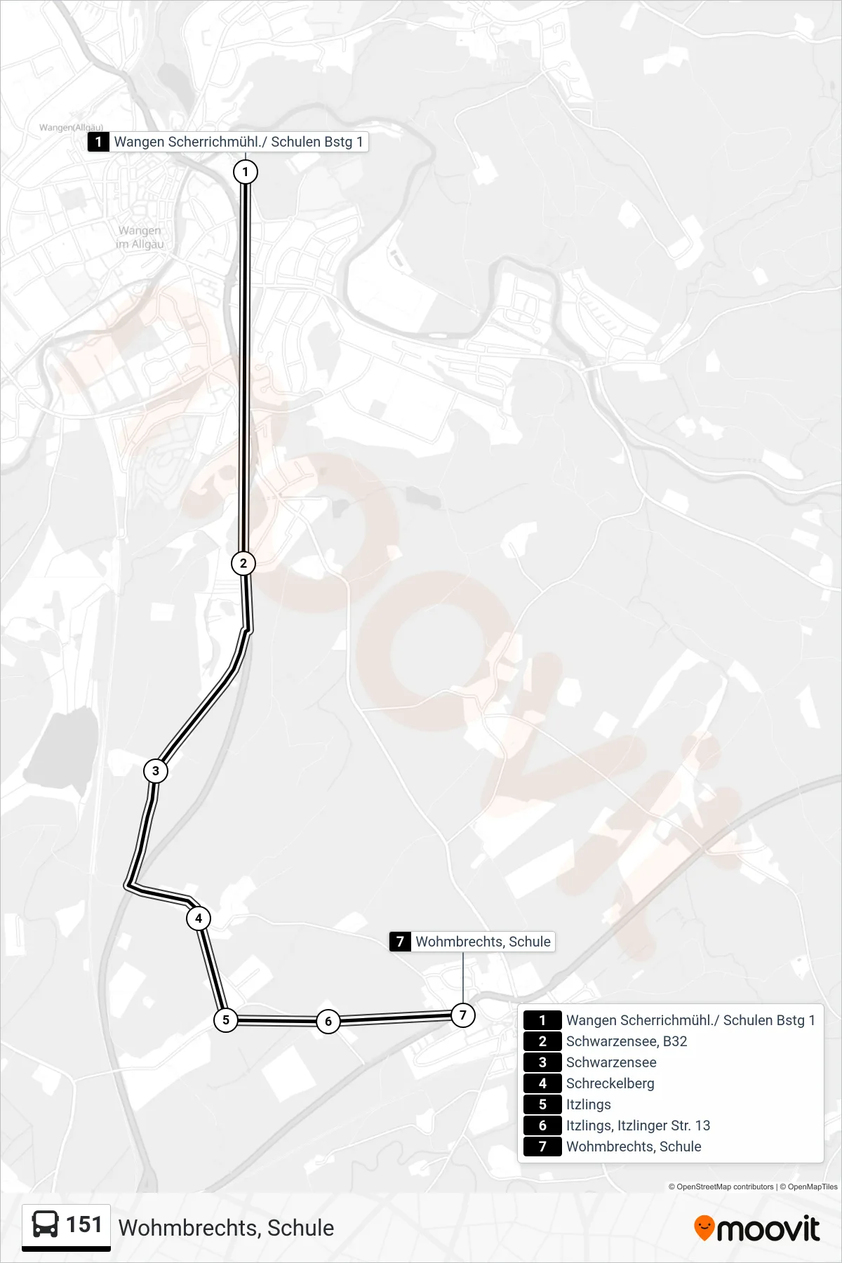 Linie 151 (Bus) Richtung Wohmbrechts, Schule: Route und Haltestellen auf der Karte