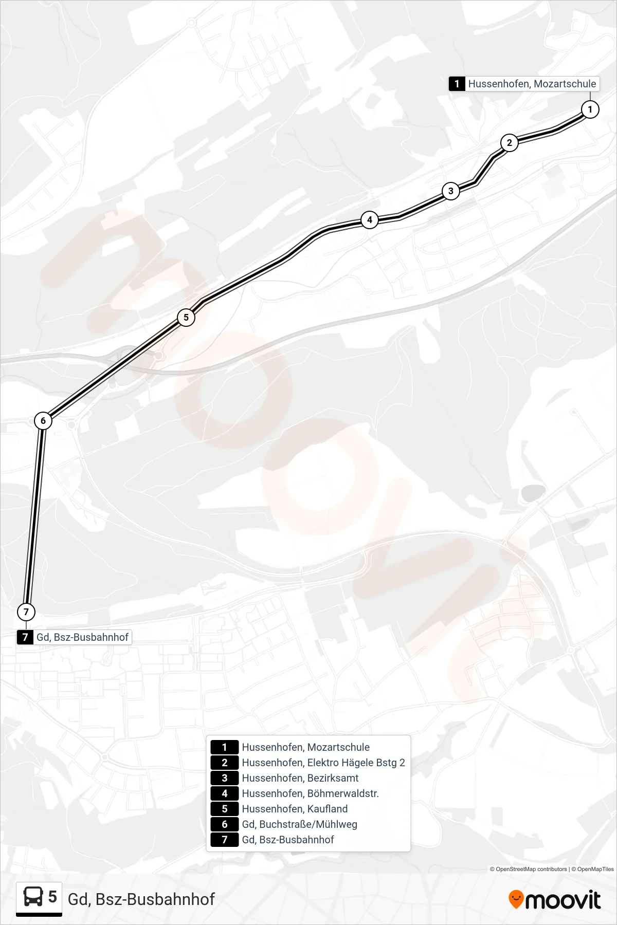 Linie 5 (Tram) Richtung Gd, Bsz-Busbahnhof: Route und Haltestellen auf der Karte
