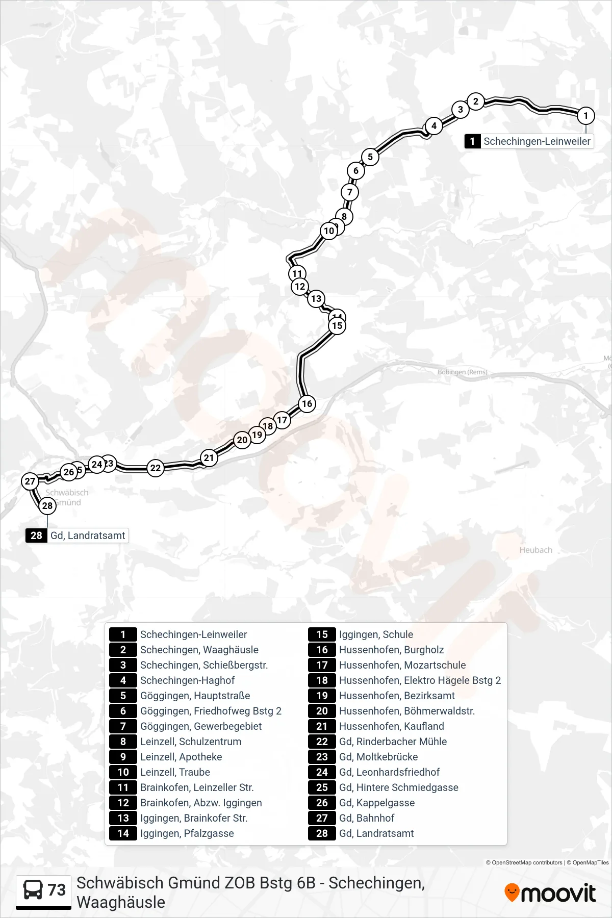 73 tram Line (Gd, Landratsamt) route and stops on a map