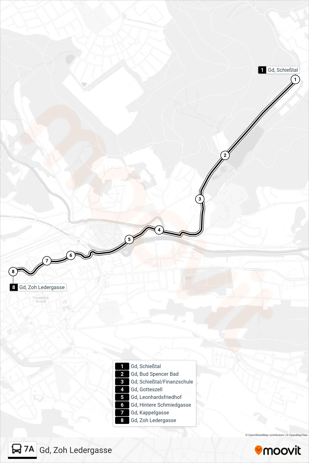 Linie 7A (Tram) Richtung Gd, Zoh Ledergasse: Route und Haltestellen auf der Karte