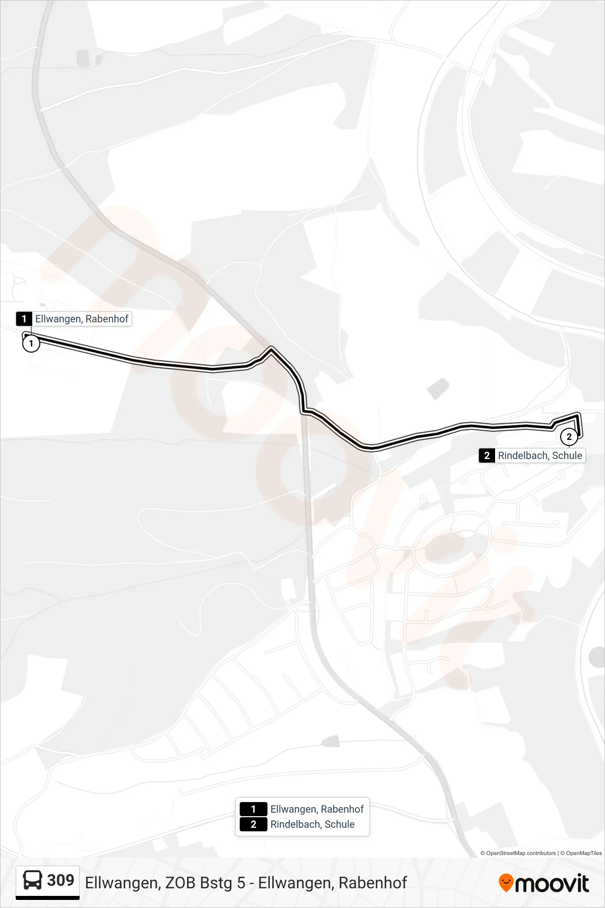 309 bus Line (Rindelbach, Schule) route and stops on a map