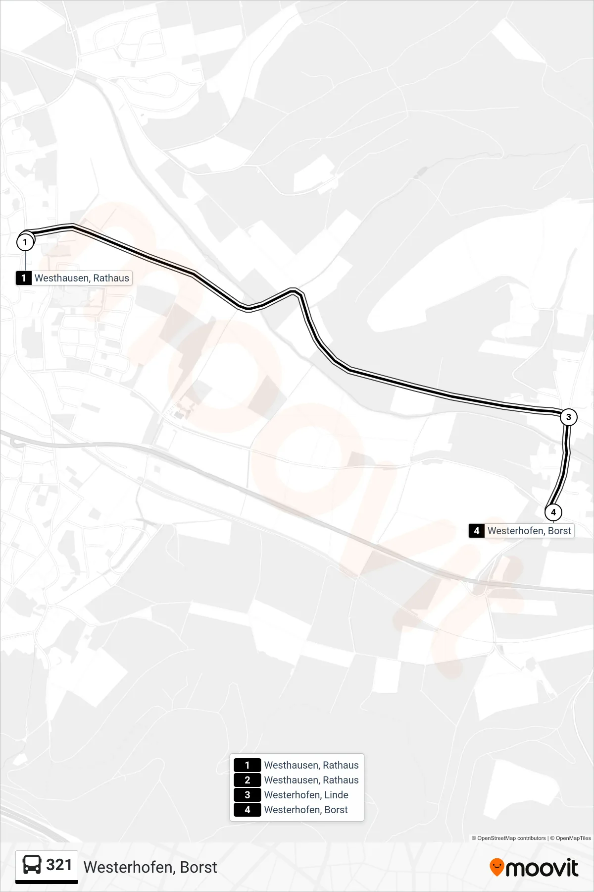 321 bus Line (Westerhofen, Borst) route and stops on a map