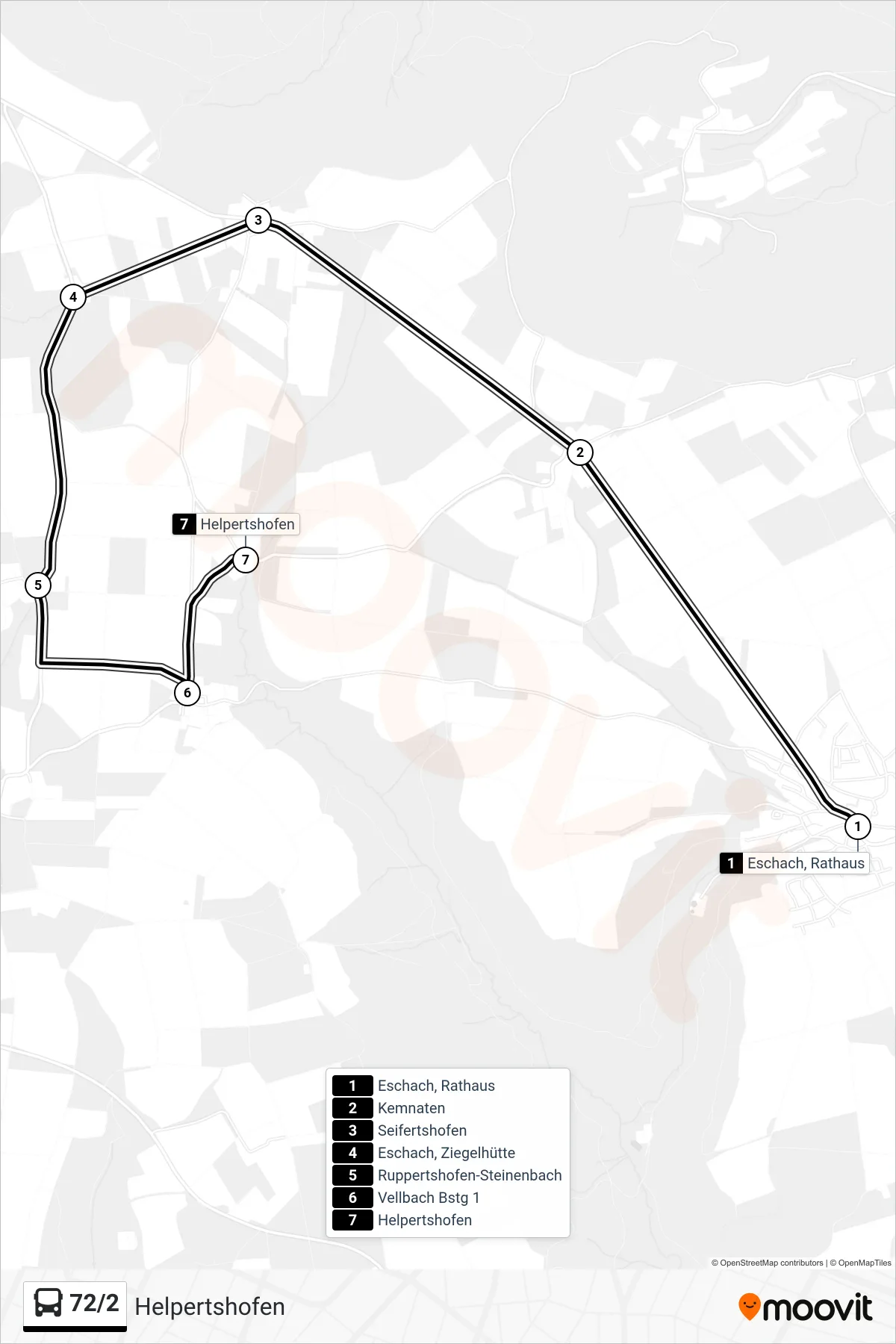 72/2 bus Line (Helpertshofen) route and stops on a map