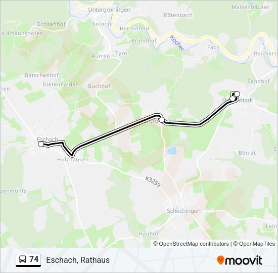 74 Bus Line Map