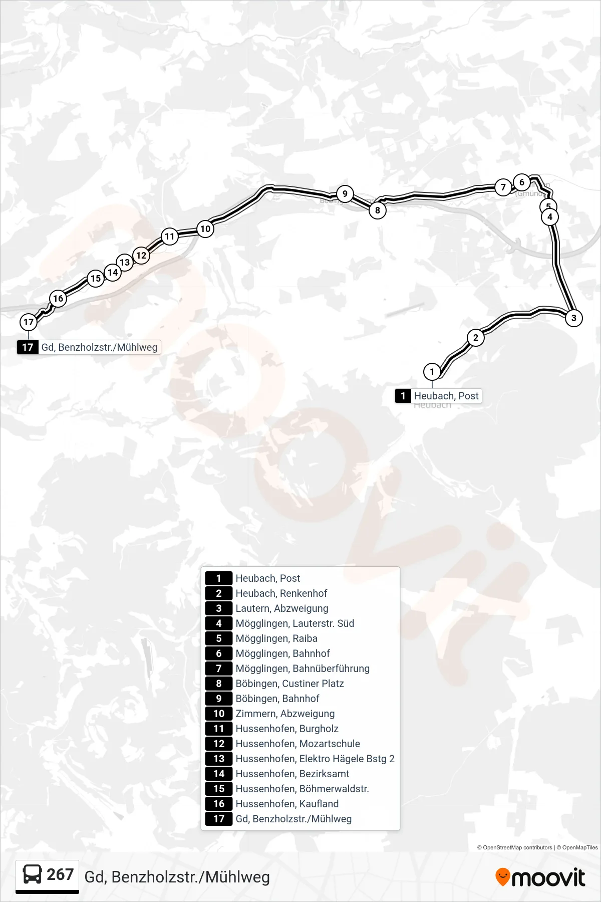 267 bus Line (Gd, Benzholzstr./Mühlweg) route and stops on a map
