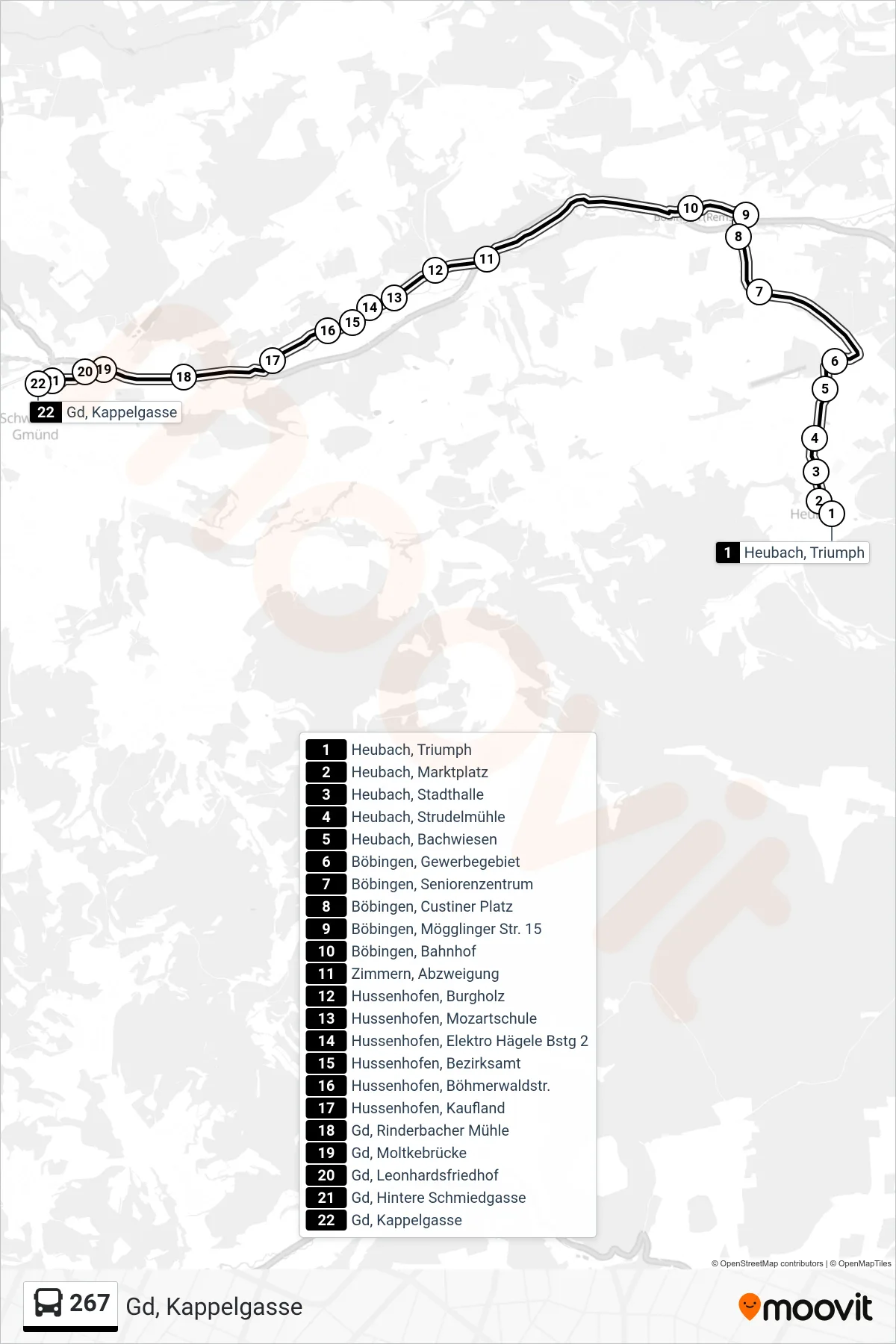 267 bus Line (Gd, Kappelgasse) route and stops on a map