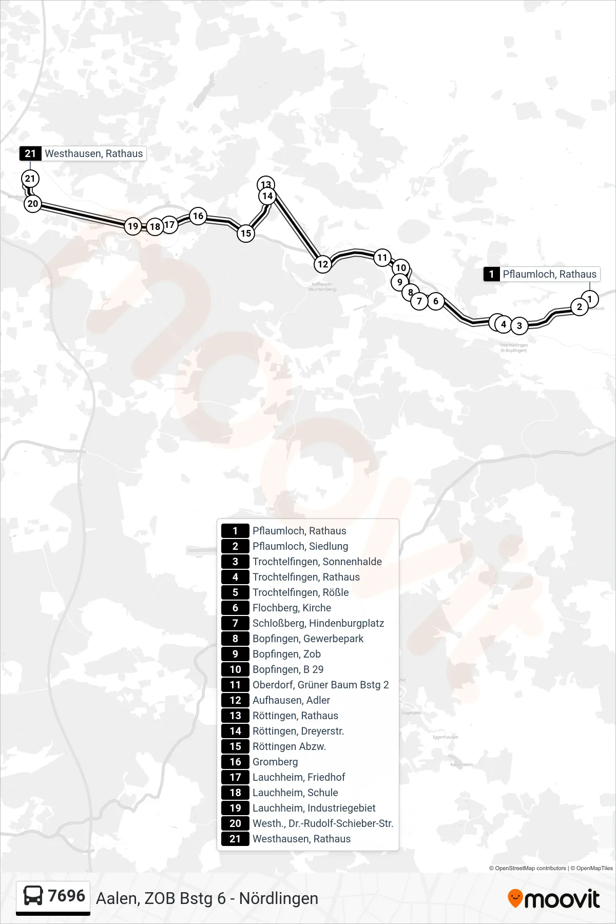 7696 bus Line (Westhausen, Rathaus) route and stops on a map