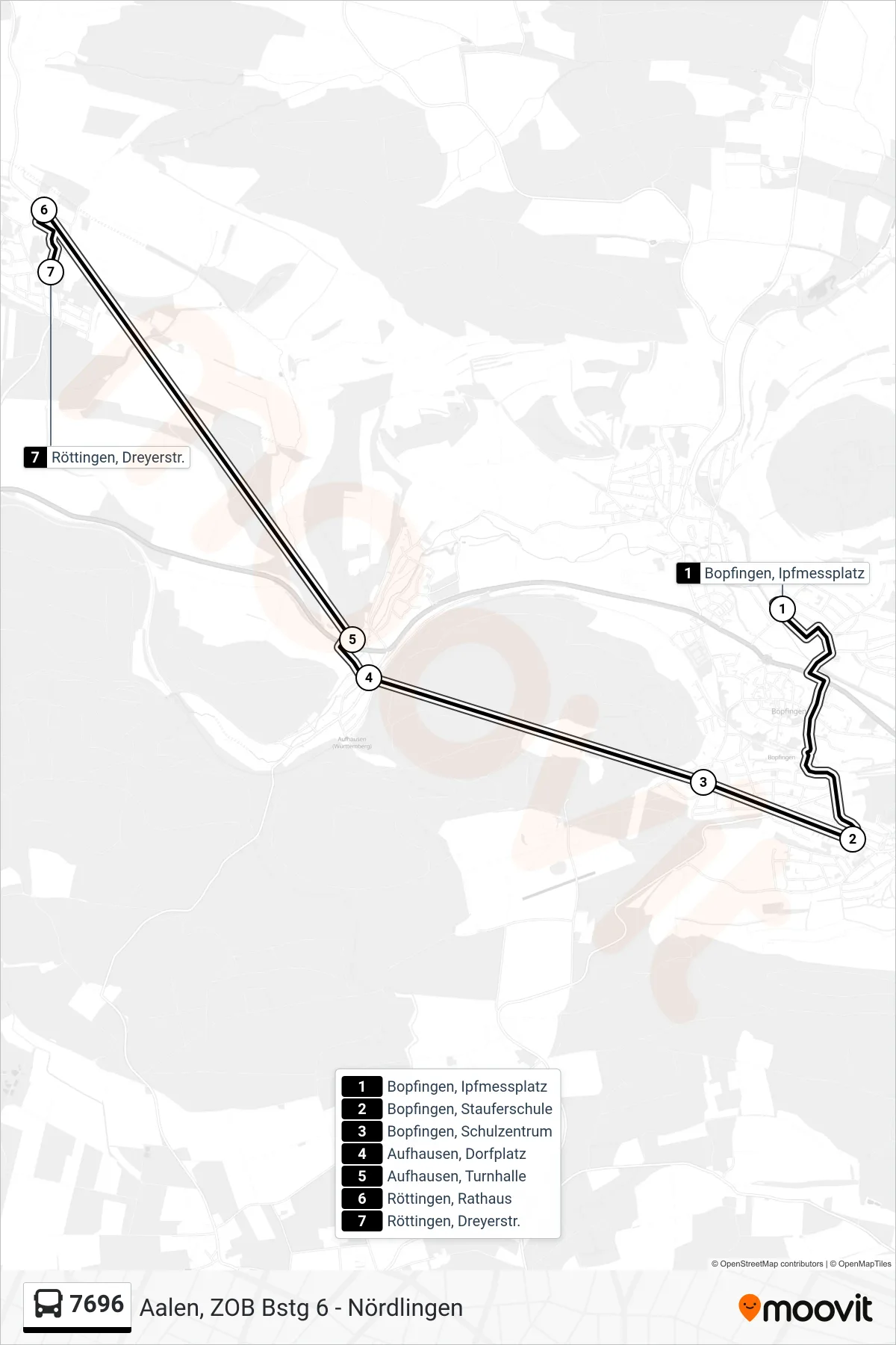7696 bus Line (Röttingen, Dreyerstr.) route and stops on a map