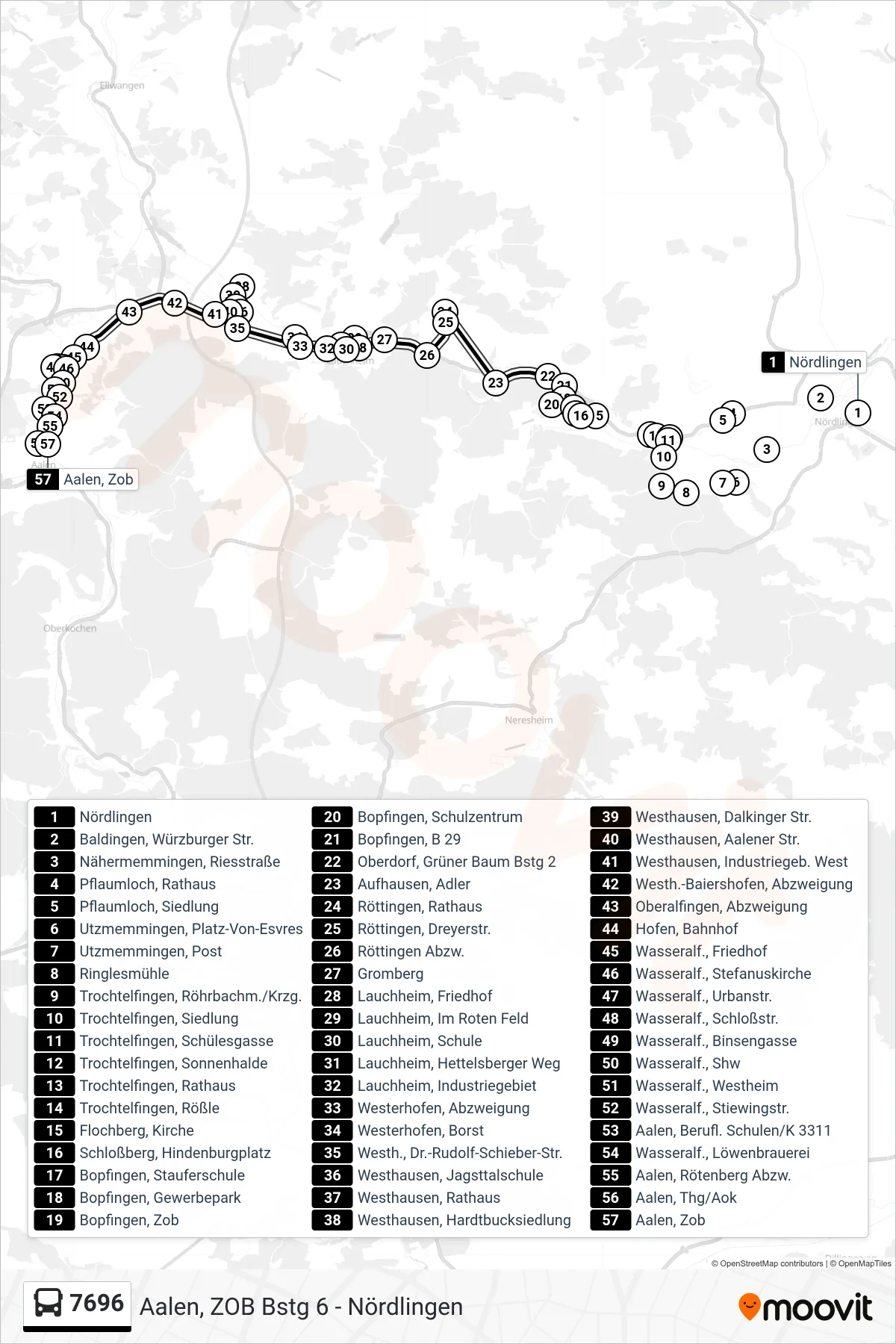 7696 bus Line (Aalen, Zob) route and stops on a map
