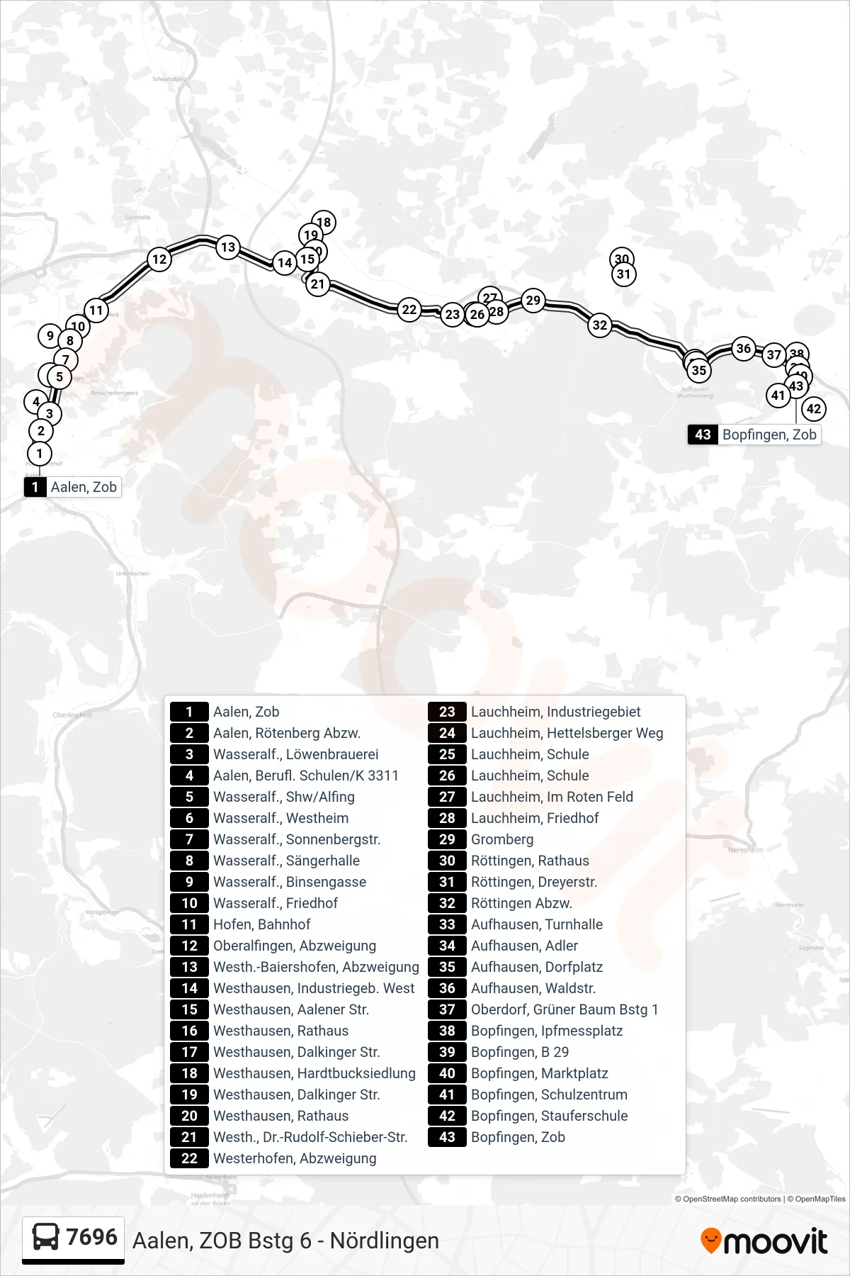 7696 bus Line (Bopfingen, Zob) route and stops on a map
