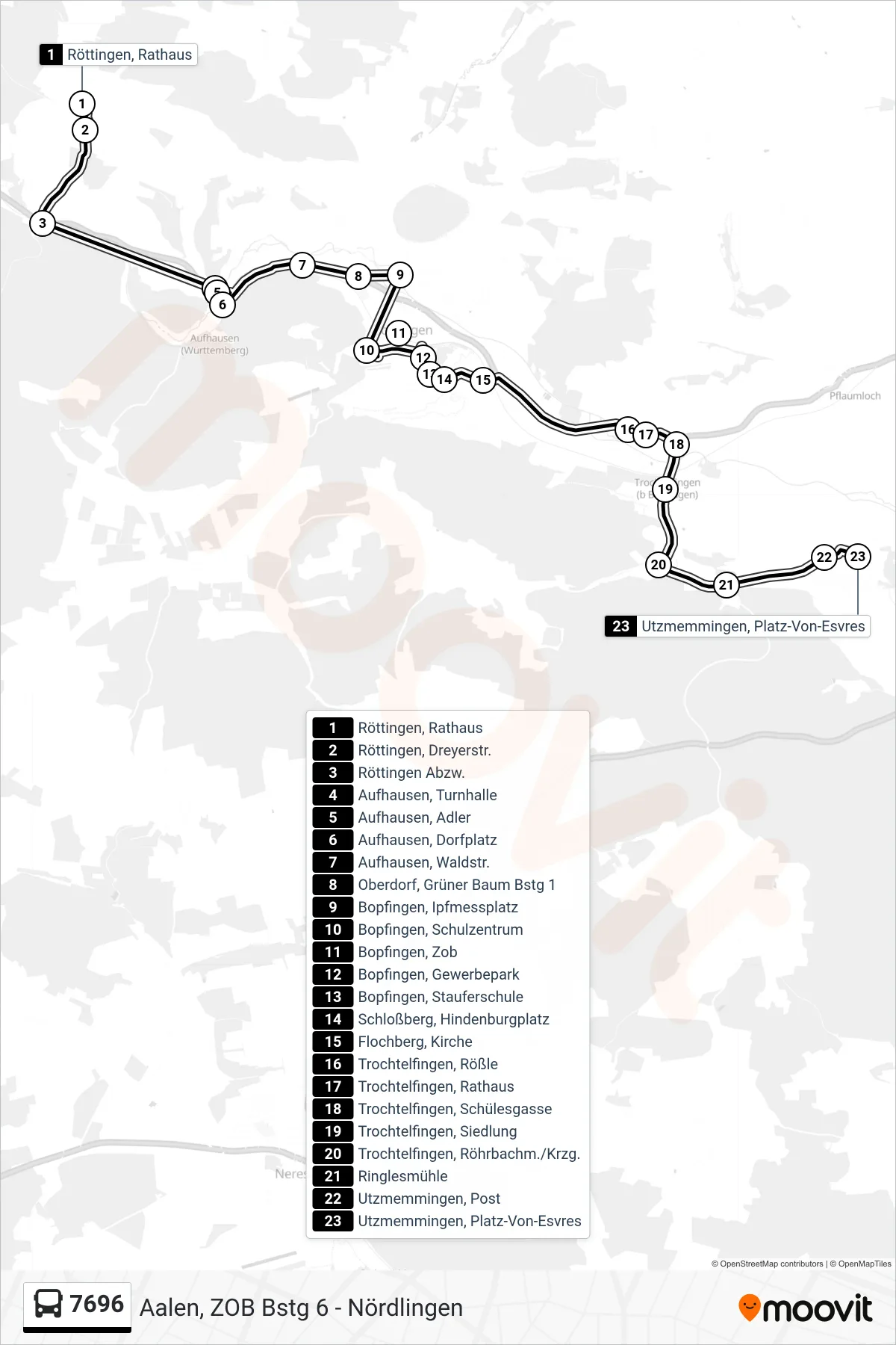 7696 bus Line (Utzmemmingen, Platz-Von-Esvres) route and stops on a map