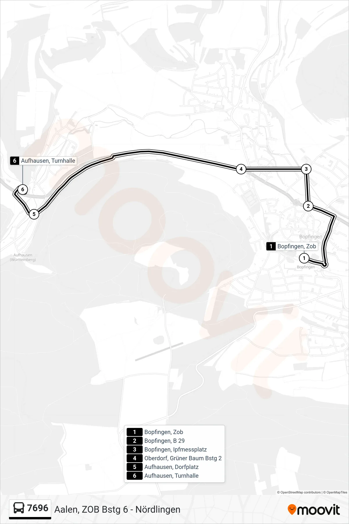 7696 bus Line (Aufhausen, Turnhalle) route and stops on a map