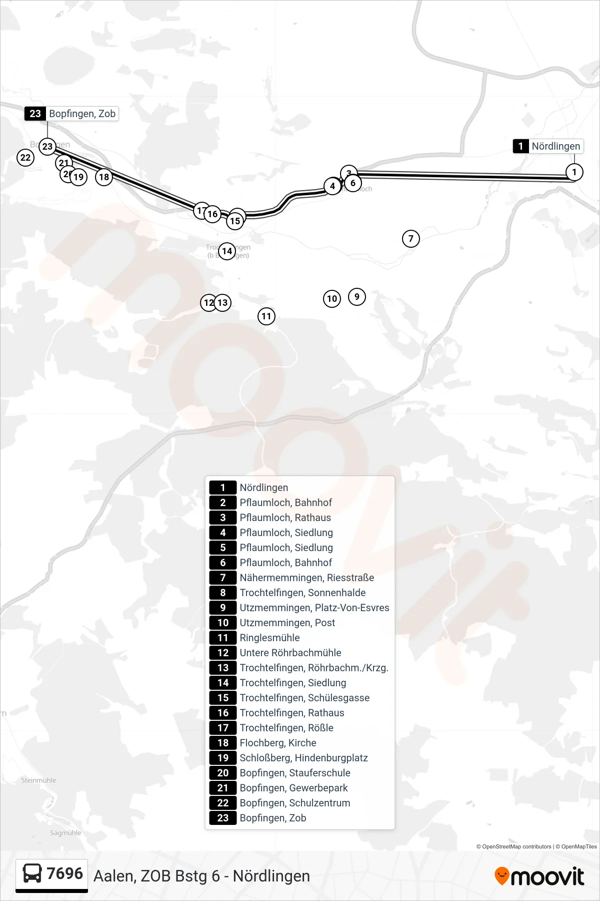 7696 bus Line (Bopfingen, Zob) route and stops on a map