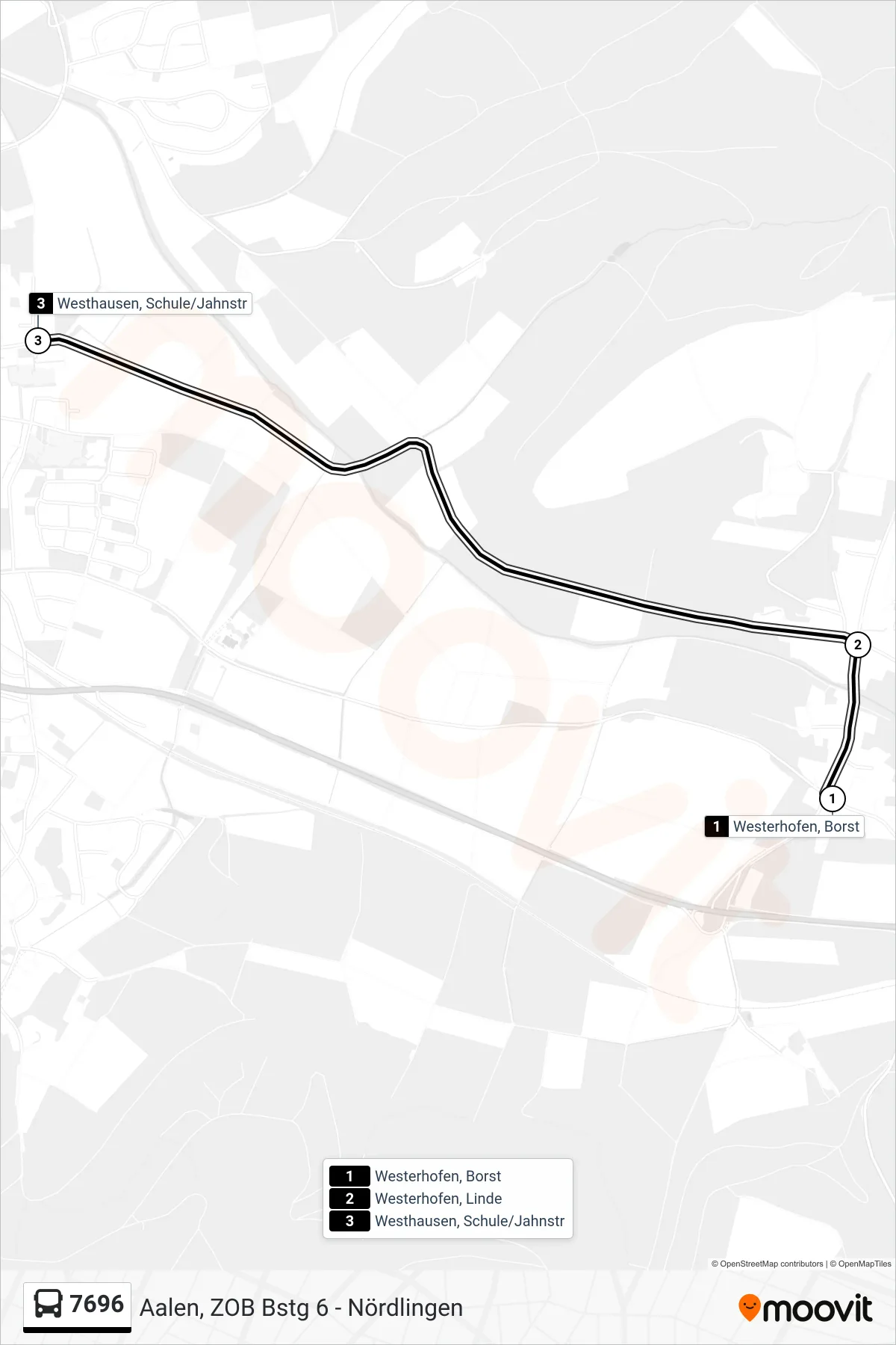 7696 bus Line (Westhausen, Schule/Jahnstr) route and stops on a map