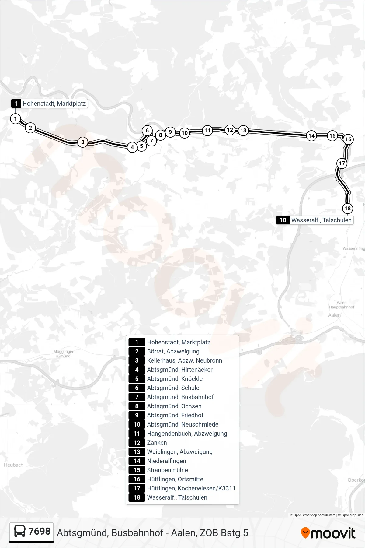 7698 bus Line (Wasseralf., Talschulen) route and stops on a map