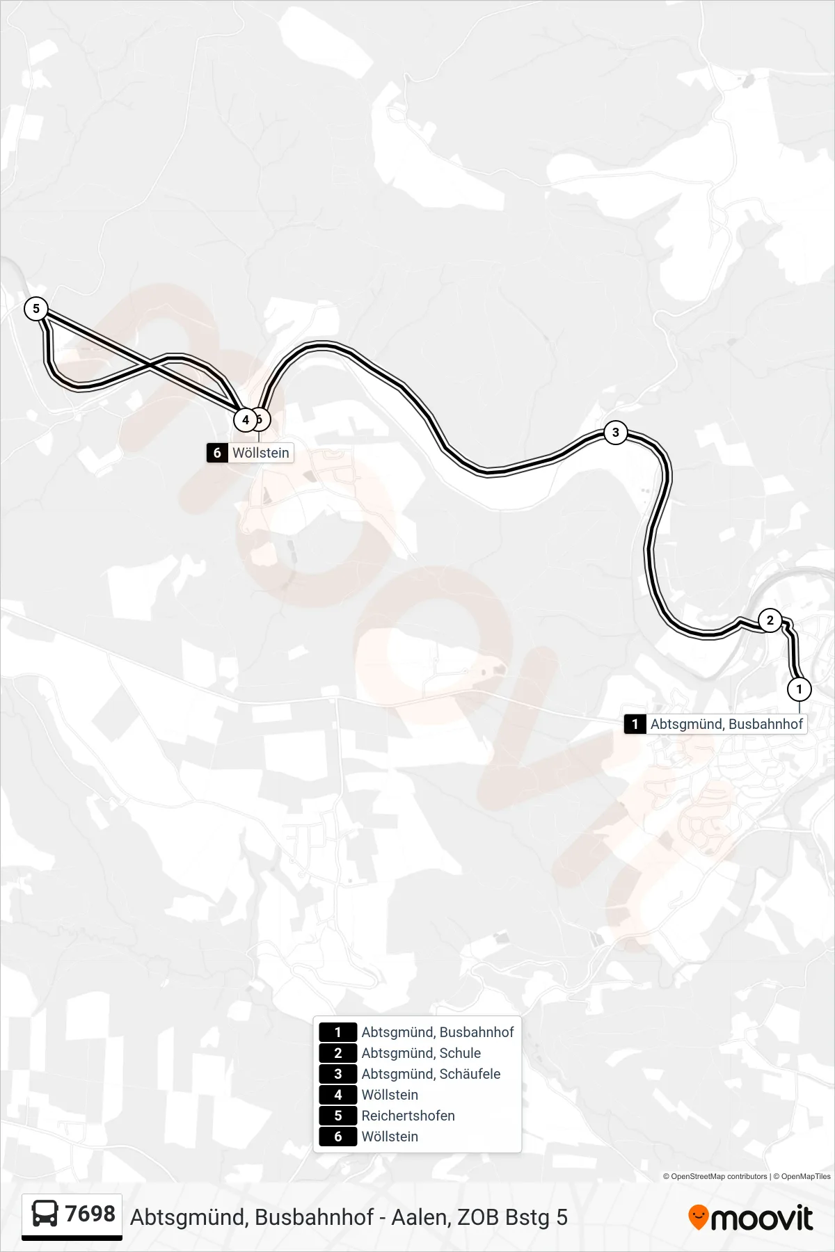 7698 bus Line (Wöllstein) route and stops on a map