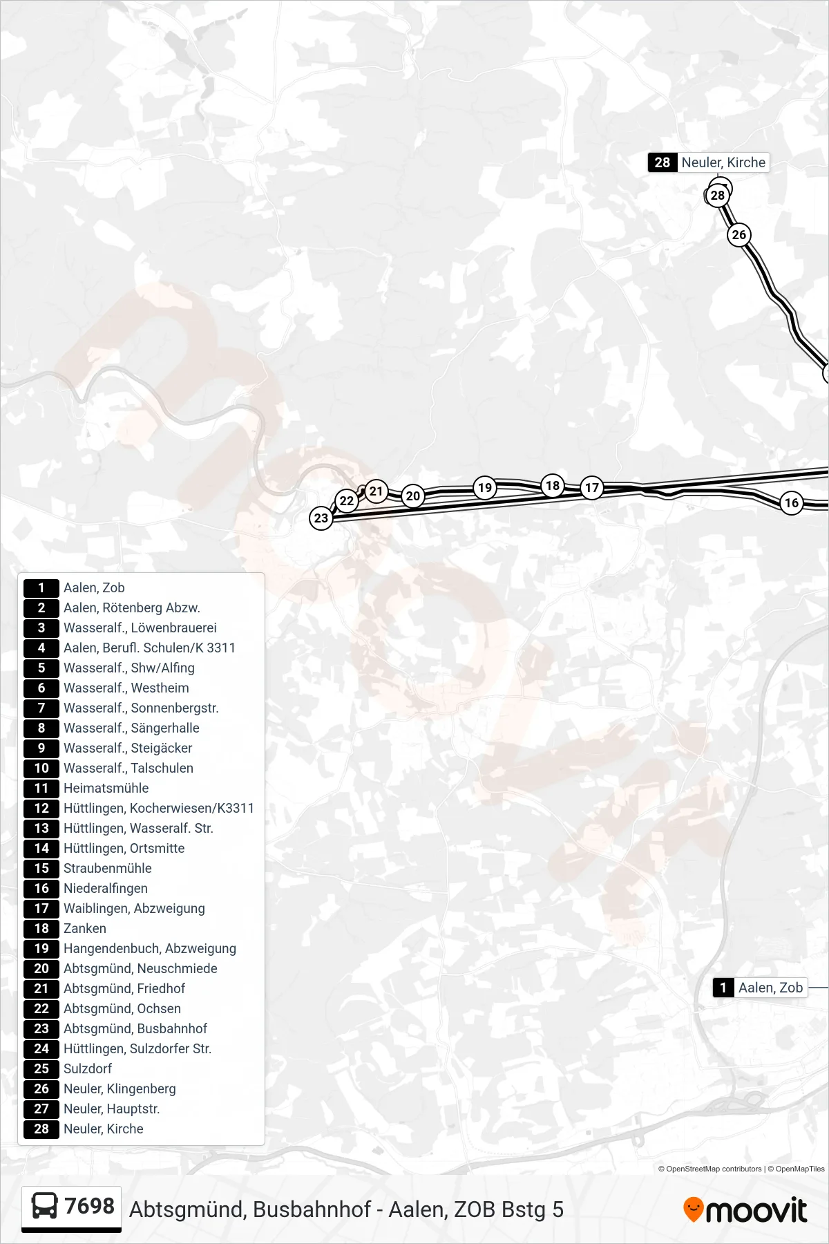 7698 bus Line (Neuler, Kirche) route and stops on a map