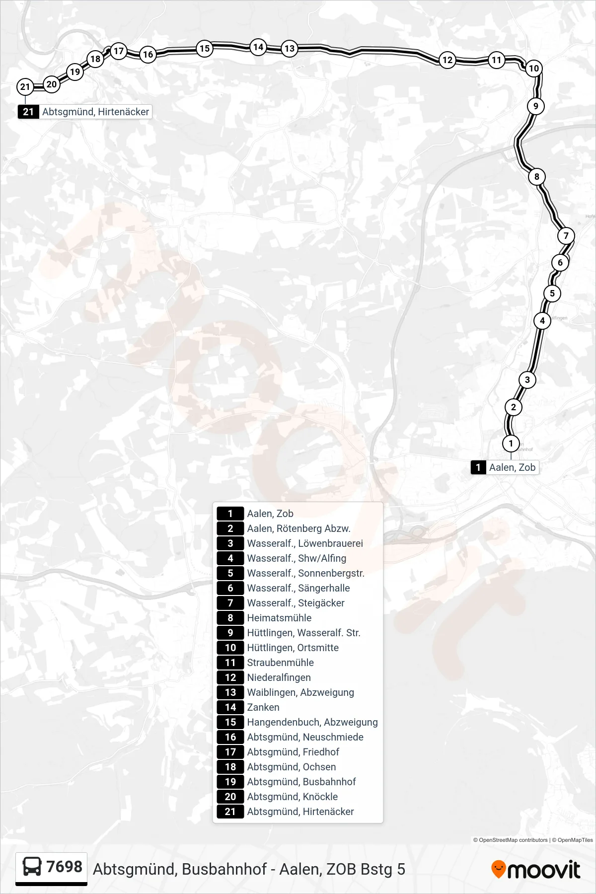 7698 bus Line (Abtsgmünd, Hirtenäcker) route and stops on a map