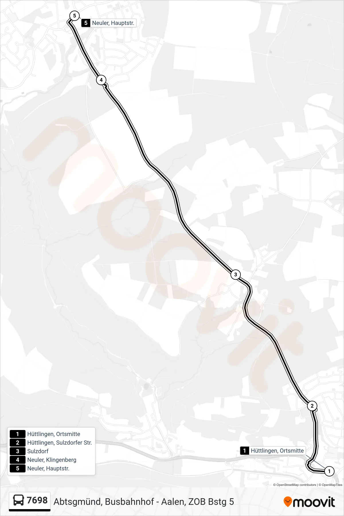 Linie 7698 (Bus) Richtung Neuler, Hauptstr.: Route und Haltestellen auf der Karte