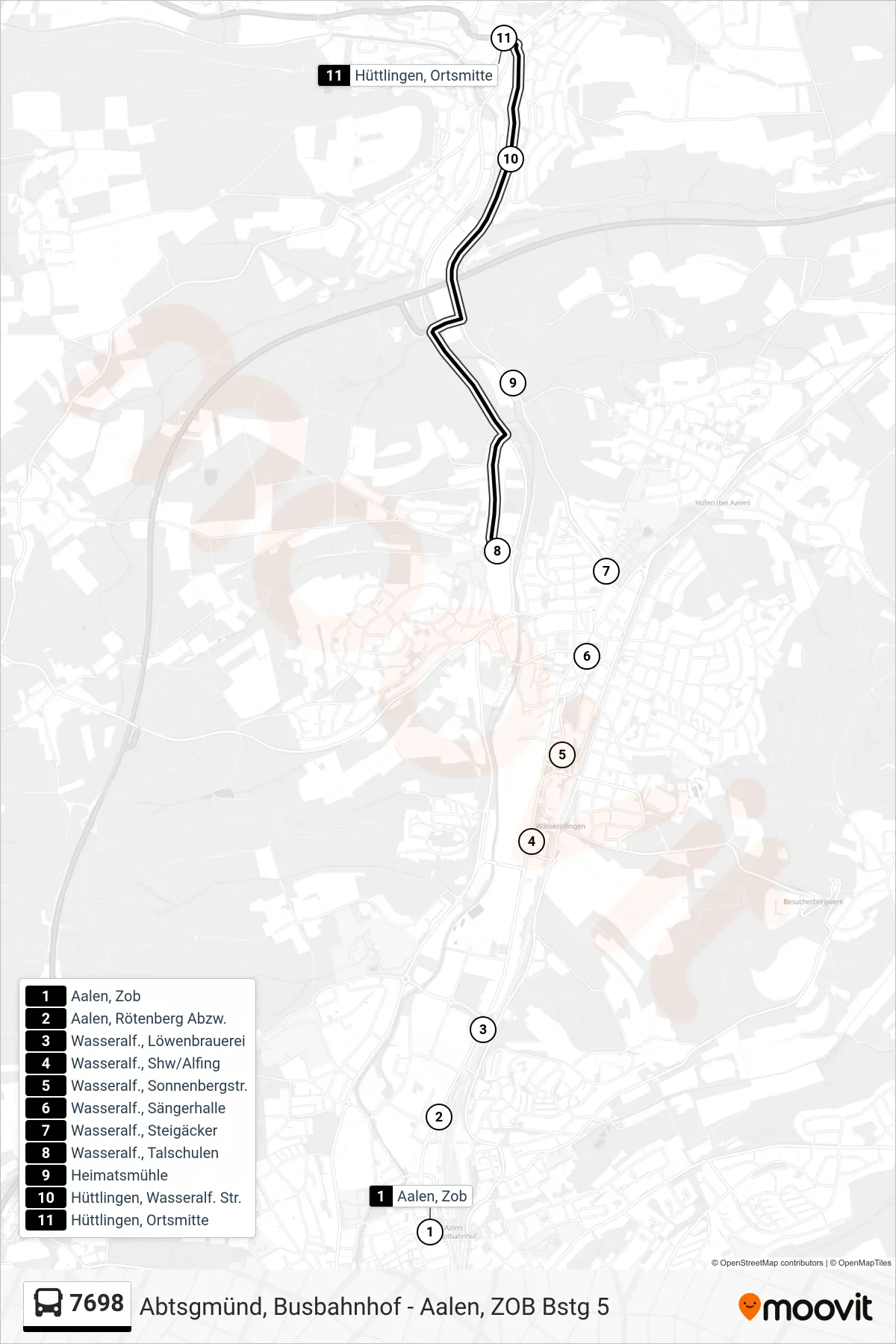 7698 bus Line (Hüttlingen, Ortsmitte) route and stops on a map