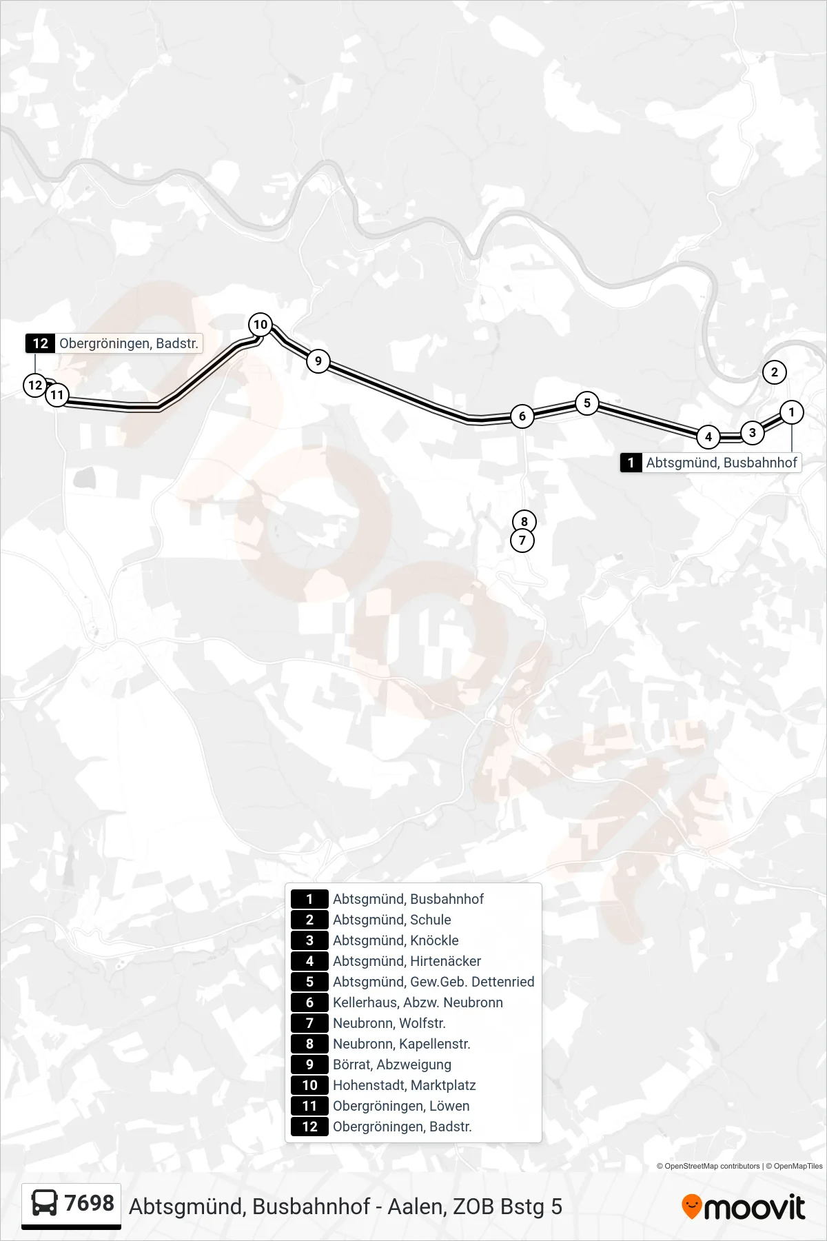 7698 bus Line (Obergröningen, Badstr.) route and stops on a map