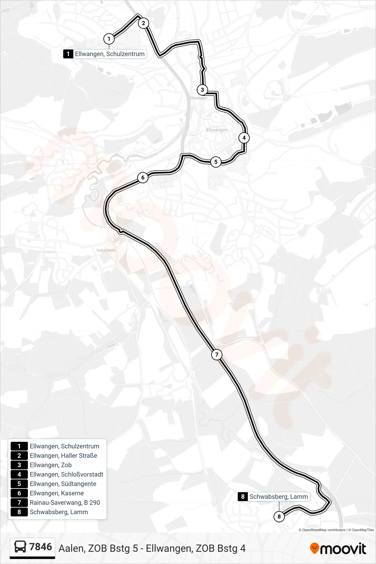 7846 bus Line (Schwabsberg, Lamm) route and stops on a map