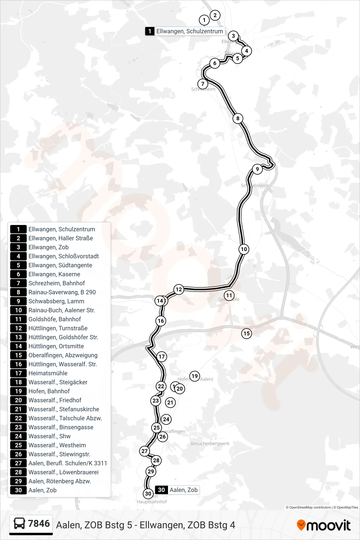 7846 bus Line (Aalen, Zob) route and stops on a map