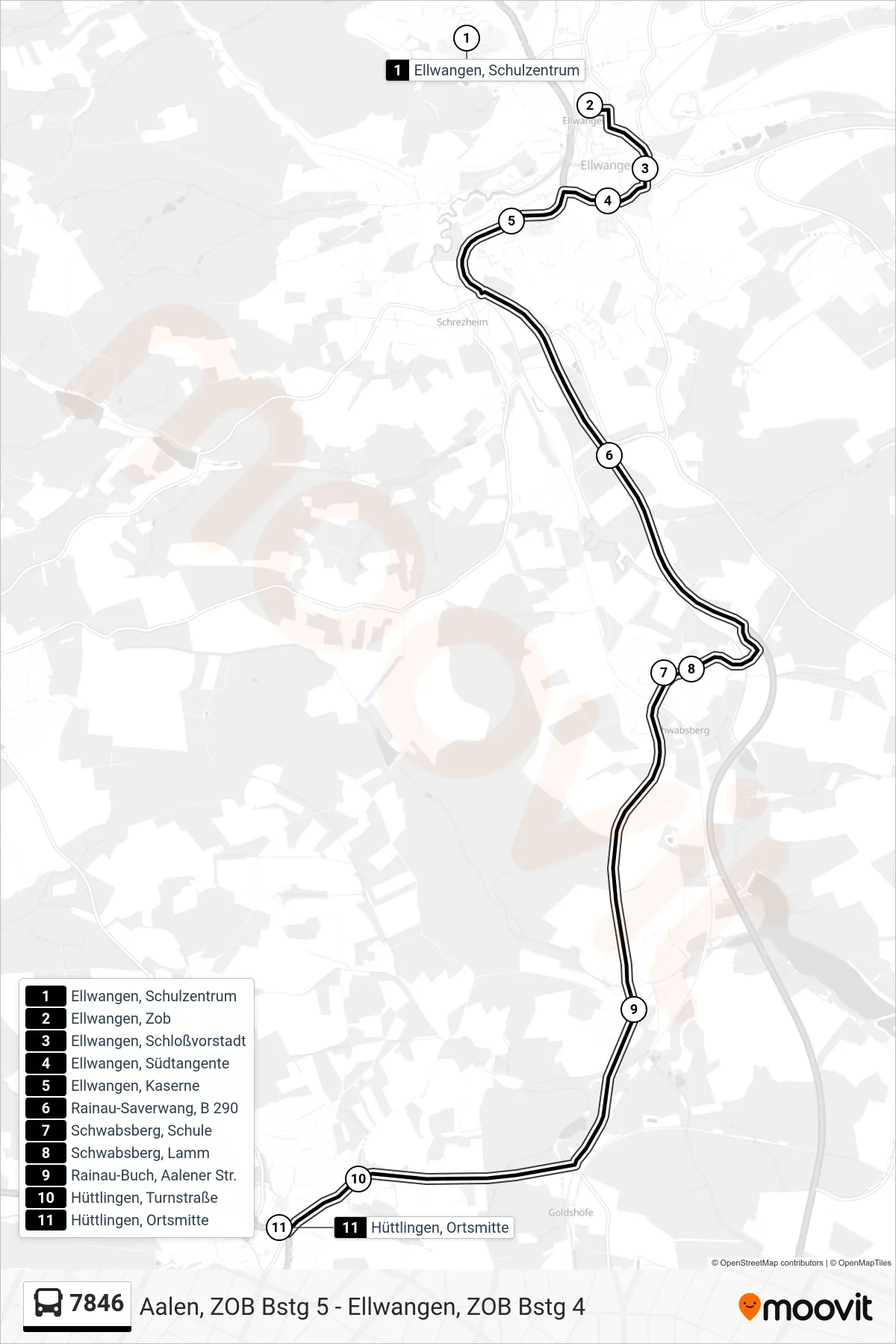 7846 bus Line (Hüttlingen, Ortsmitte) route and stops on a map