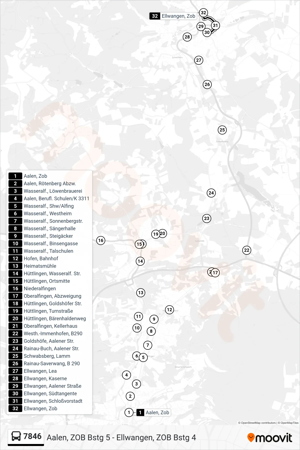 7846 bus Line (Ellwangen, Zob) route and stops on a map