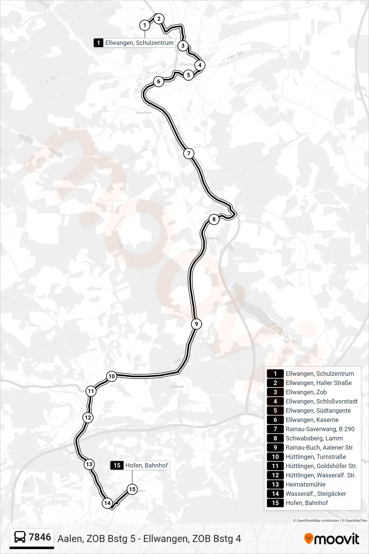 7846 bus Line (Hofen, Bahnhof) route and stops on a map