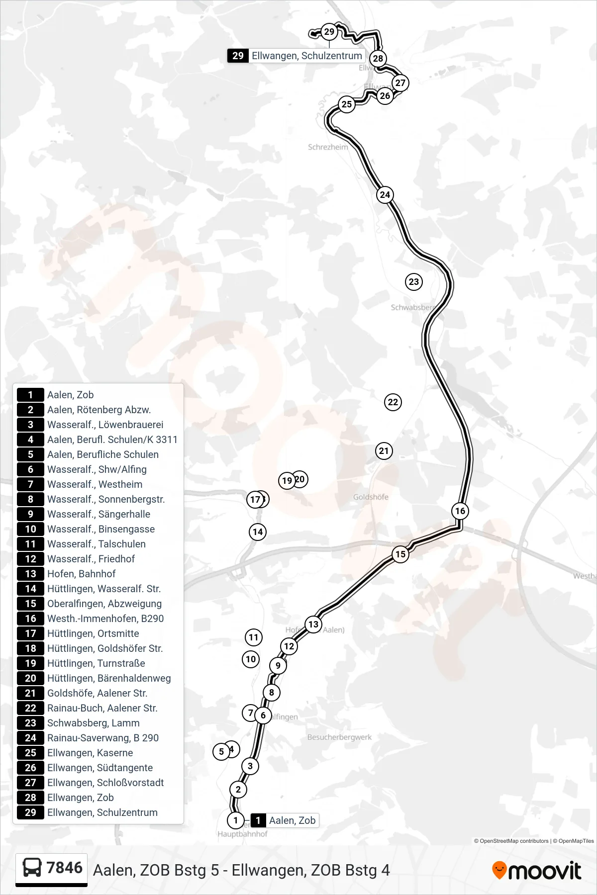 7846 bus Line (Ellwangen, Schulzentrum) route and stops on a map