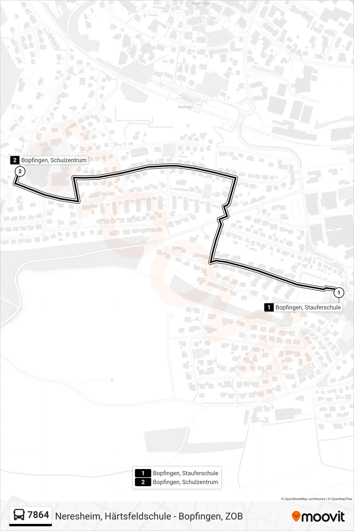 7864 bus Line (Bopfingen, Schulzentrum) route and stops on a map