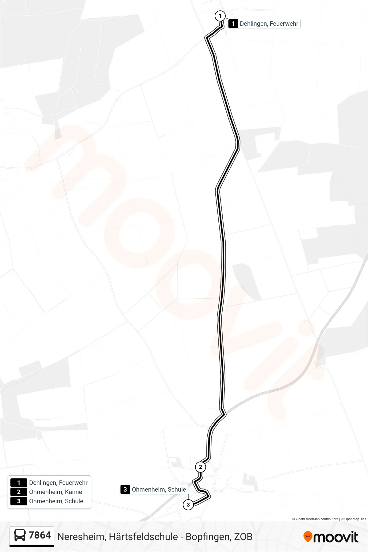 7864 bus Line (Ohmenheim, Schule) route and stops on a map