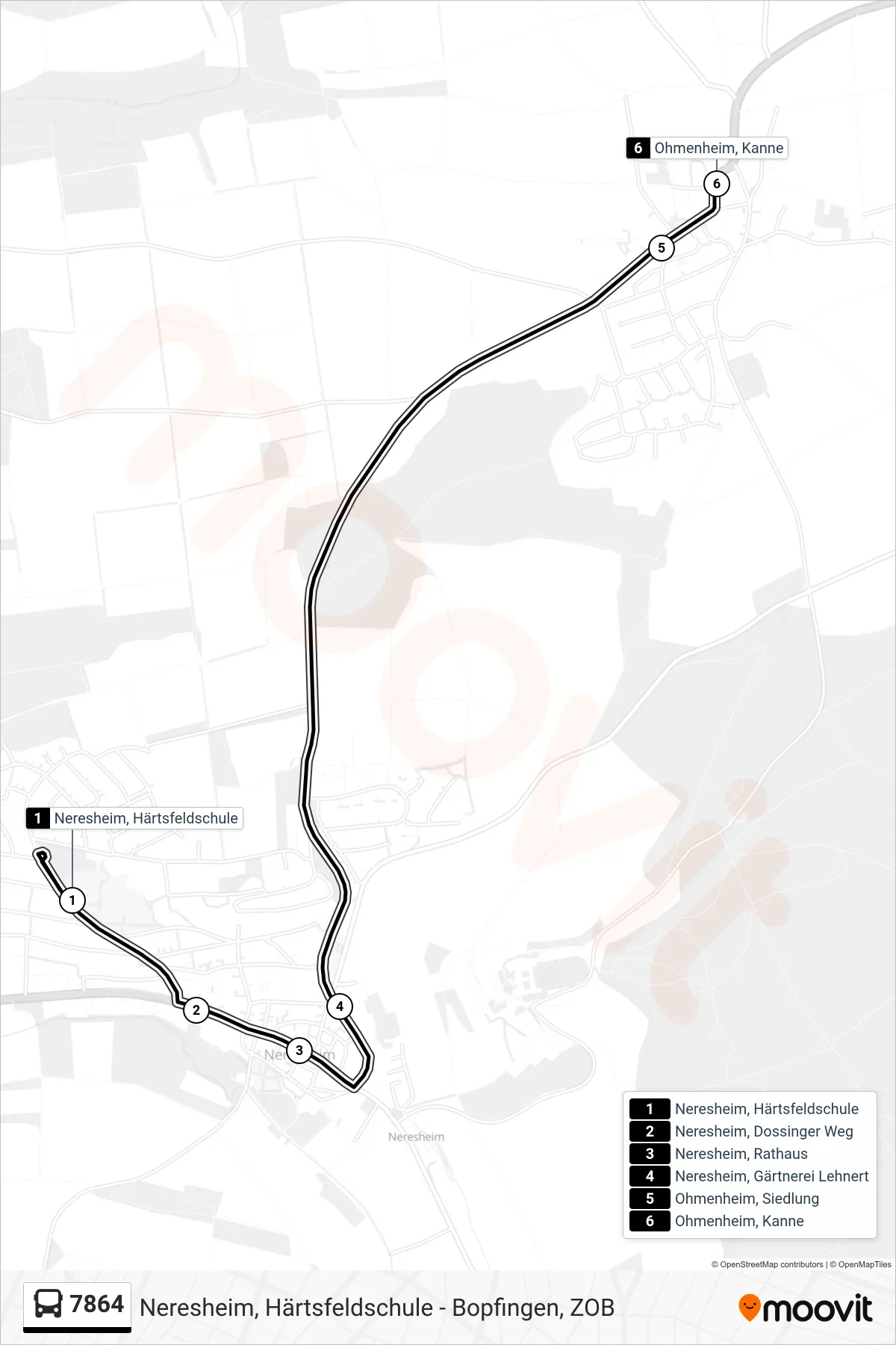 7864 bus Line (Ohmenheim, Kanne) route and stops on a map