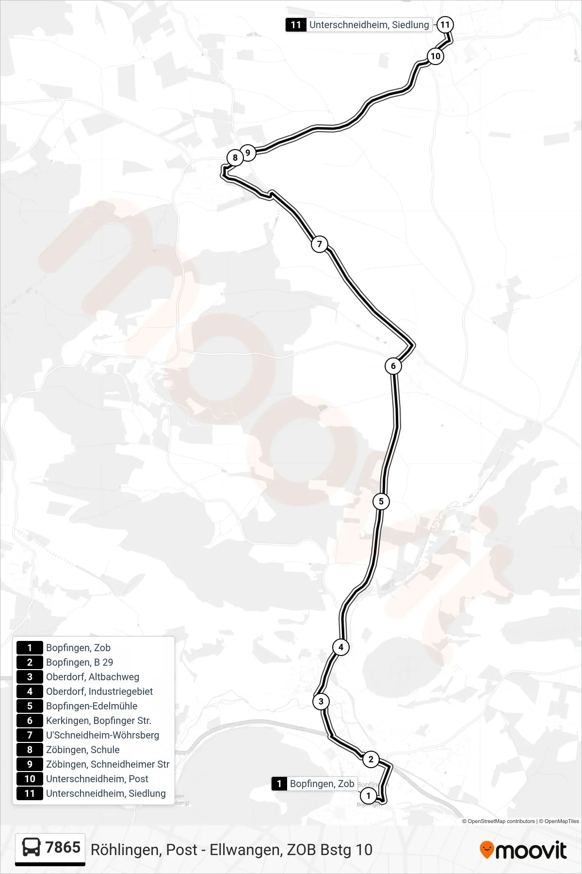 7865 bus Line (Unterschneidheim, Siedlung) route and stops on a map