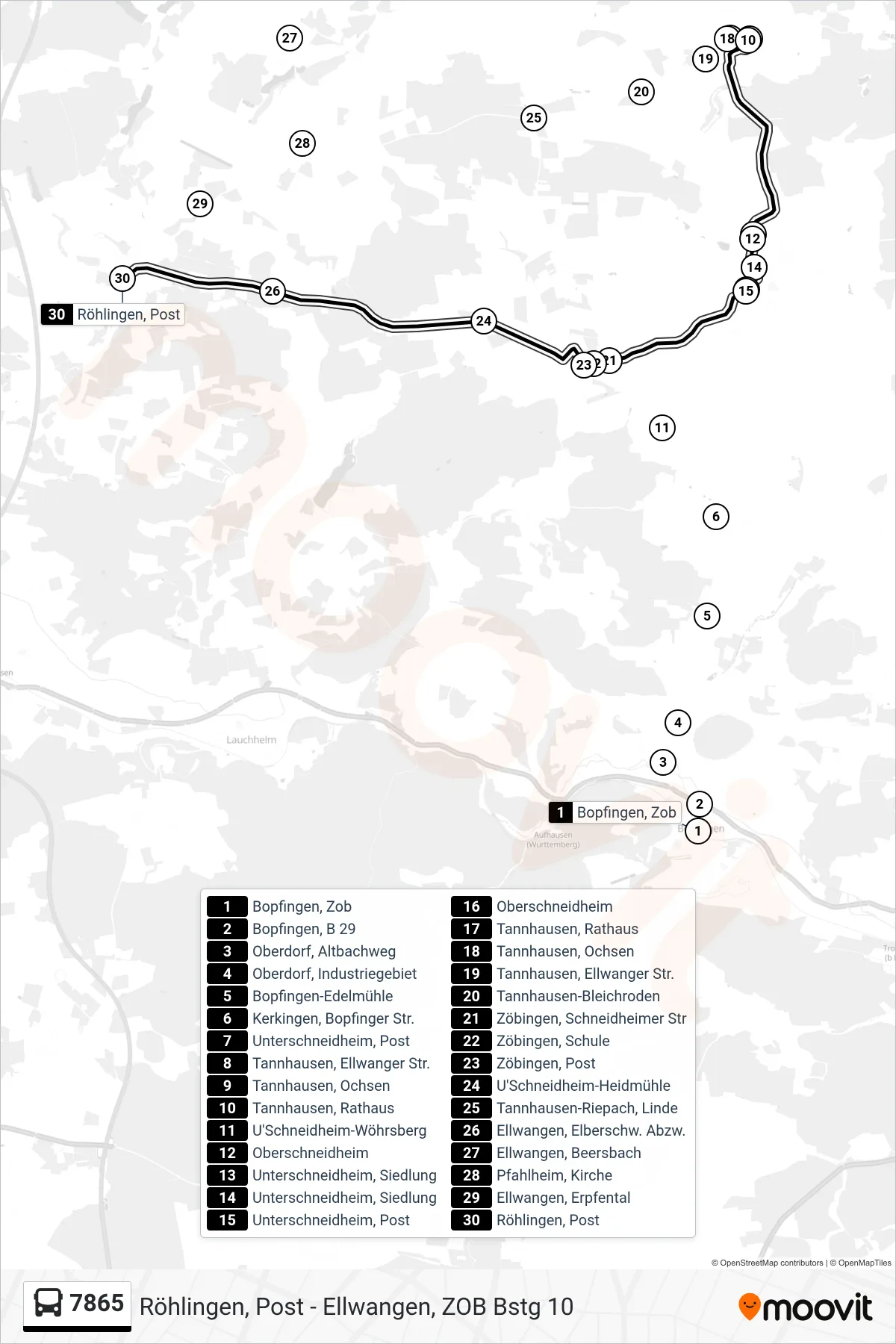 7865 bus Line (Röhlingen, Post) route and stops on a map