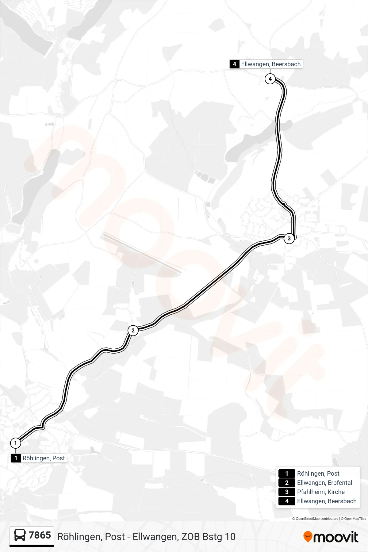 7865 bus Line (Ellwangen, Beersbach) route and stops on a map
