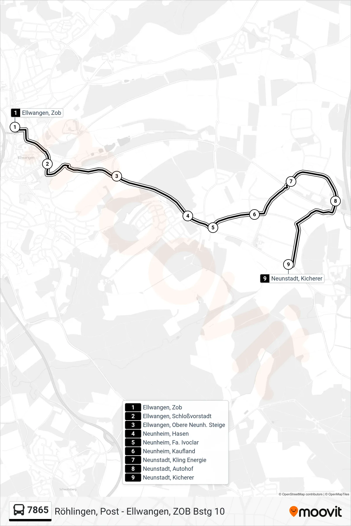 7865 bus Line (Neunstadt, Kicherer) route and stops on a map