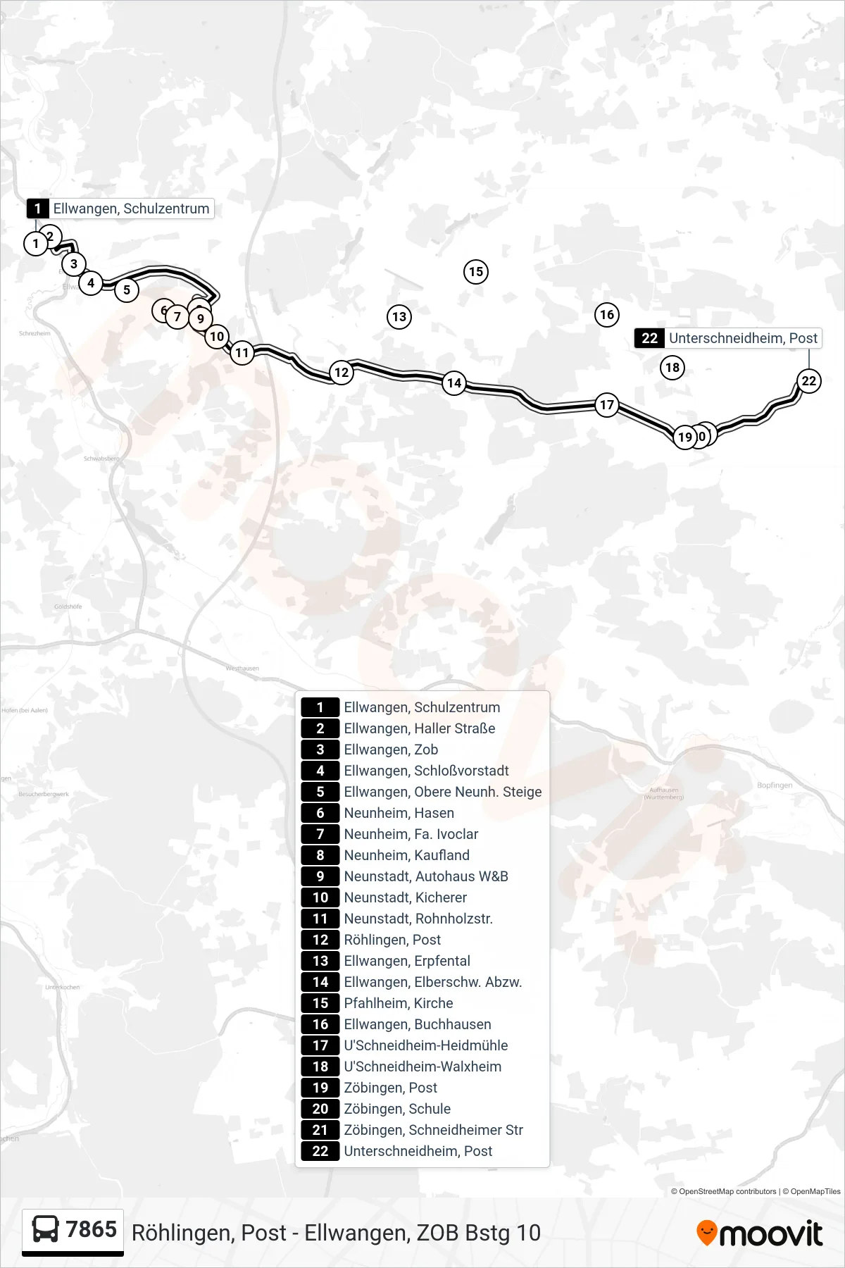 7865 bus Line (Unterschneidheim, Post) route and stops on a map