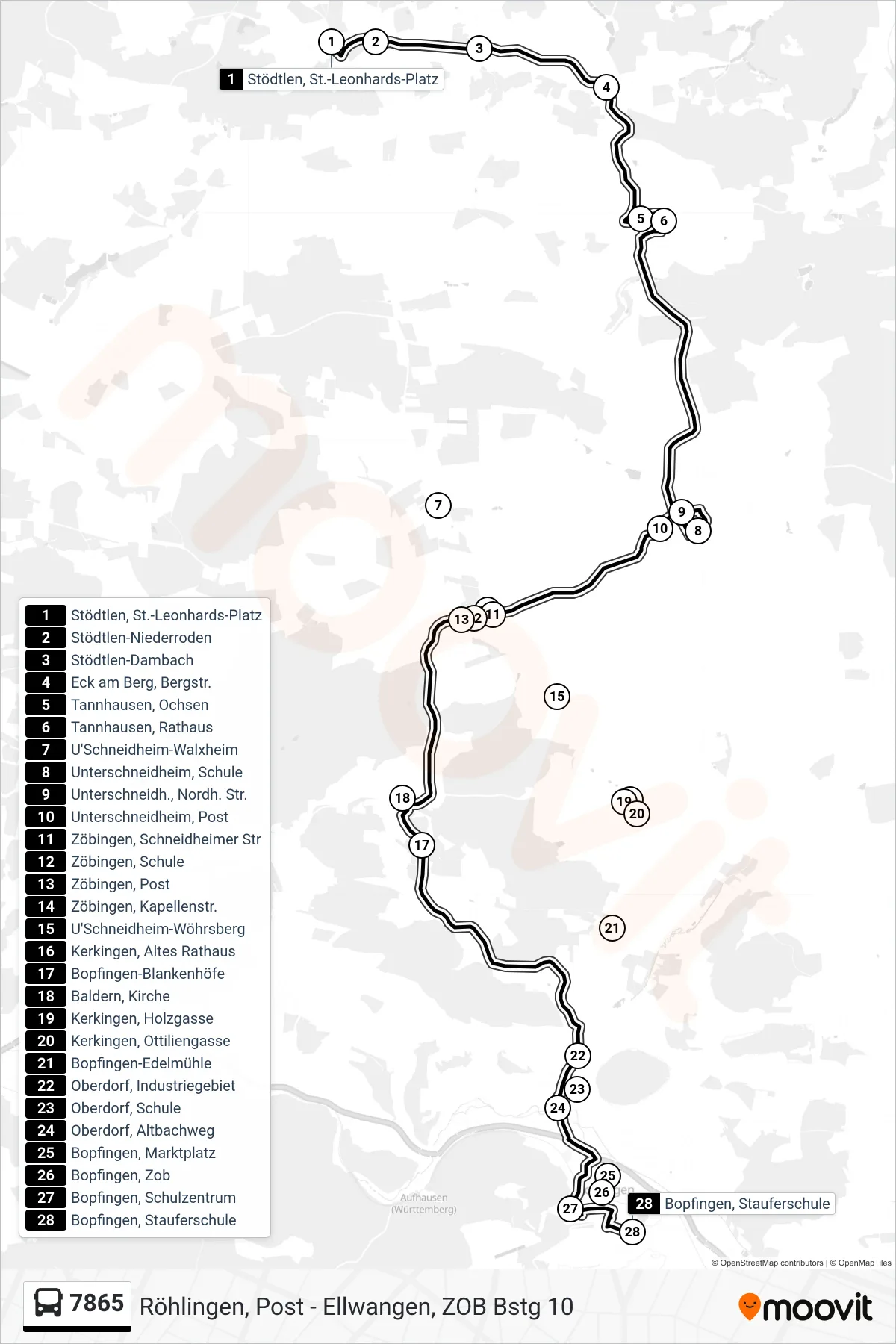 7865 bus Line (Bopfingen, Stauferschule) route and stops on a map